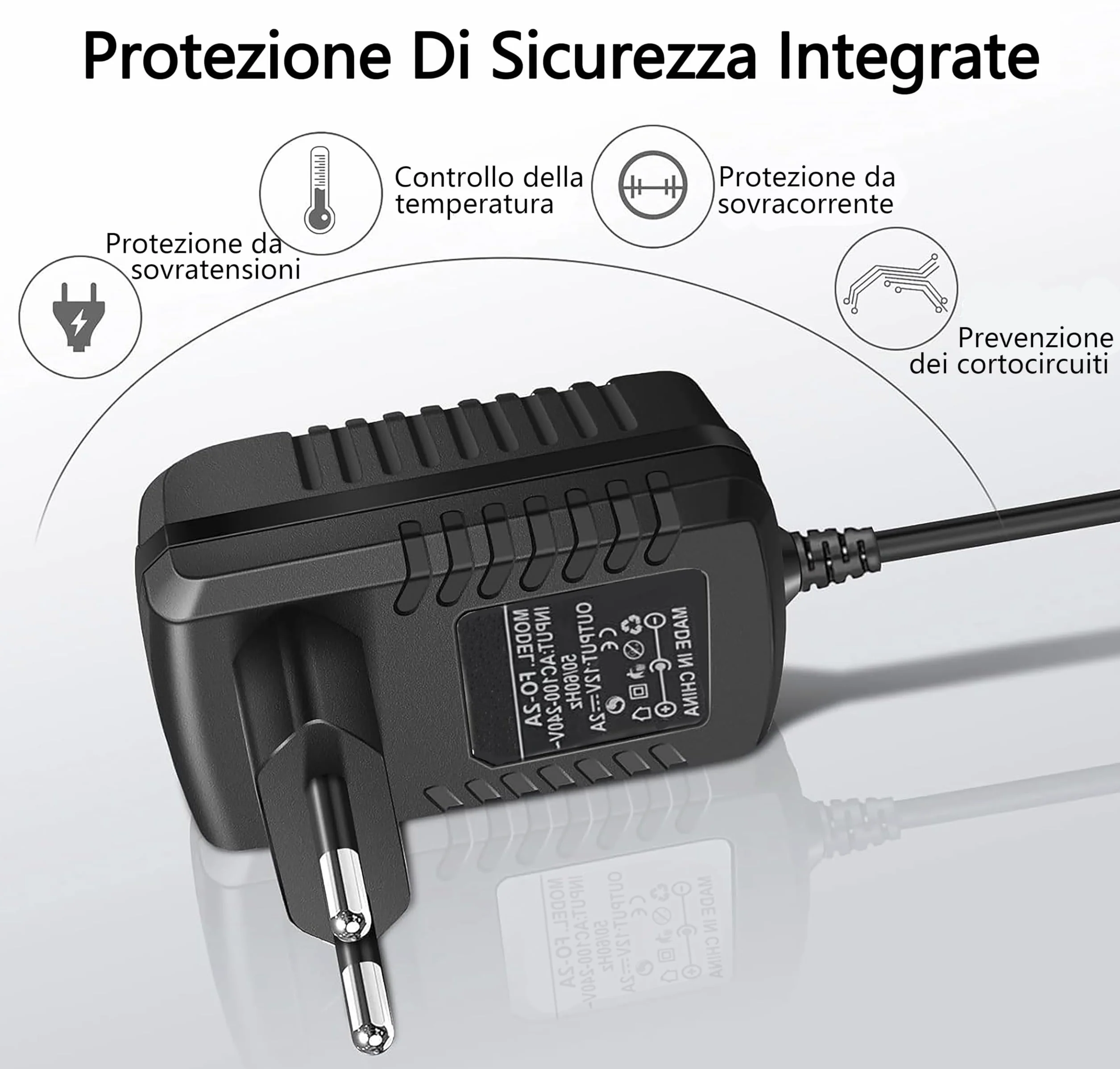 Alimentatore 12V 2A con Spina EU Adattatore AC/DC 100-240V a DC 12V Connettore 5.5x2.1mm Trasformatore Universale