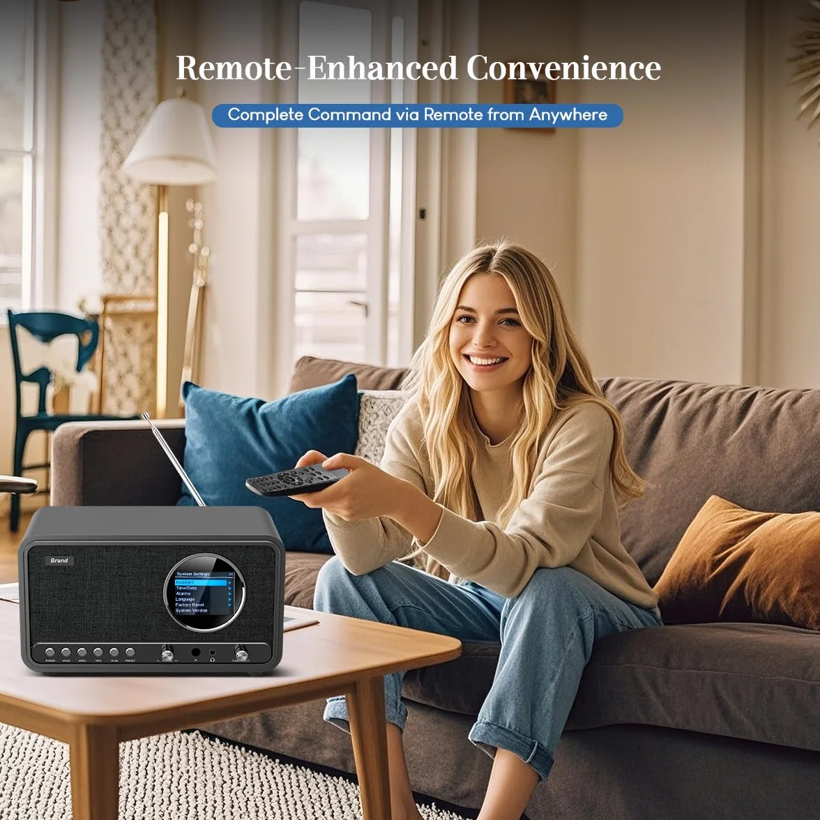 Radio Digitale DAB+/FM Bluetooth con Telecomando e Allarme Doppio, USB/AUX, 30 Stazioni