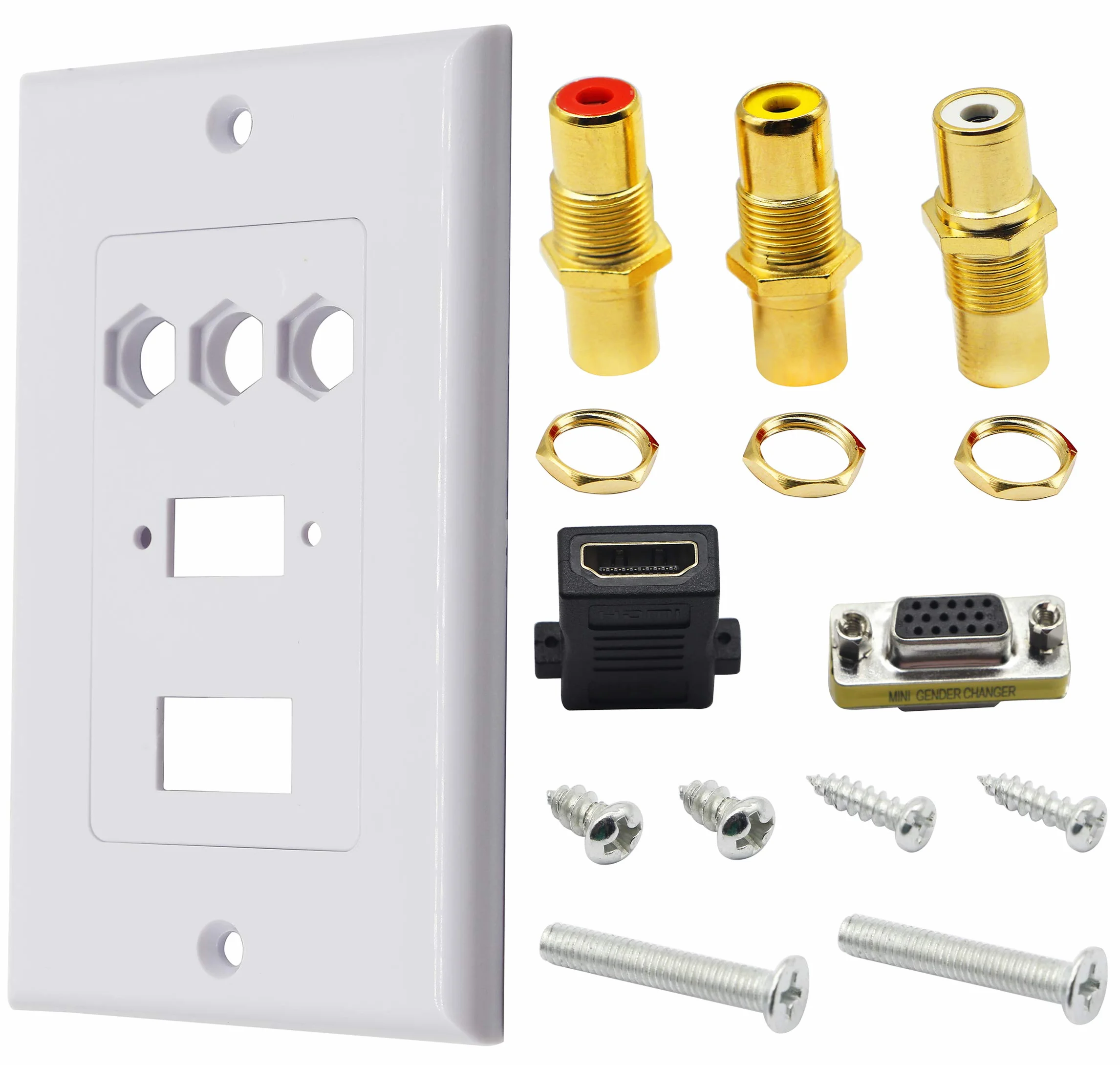 3RCA HDMI VGA Wall Plate Composite Audio Video Face Plate Bianco