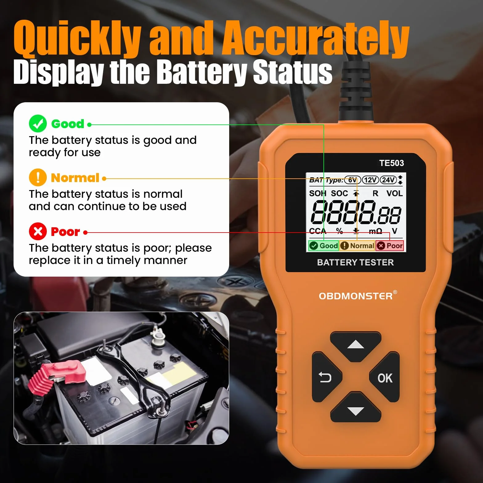 Tester Batteria Auto 6V/12V/24V Professionale 100-2000CCA 2-220Ah Digitale