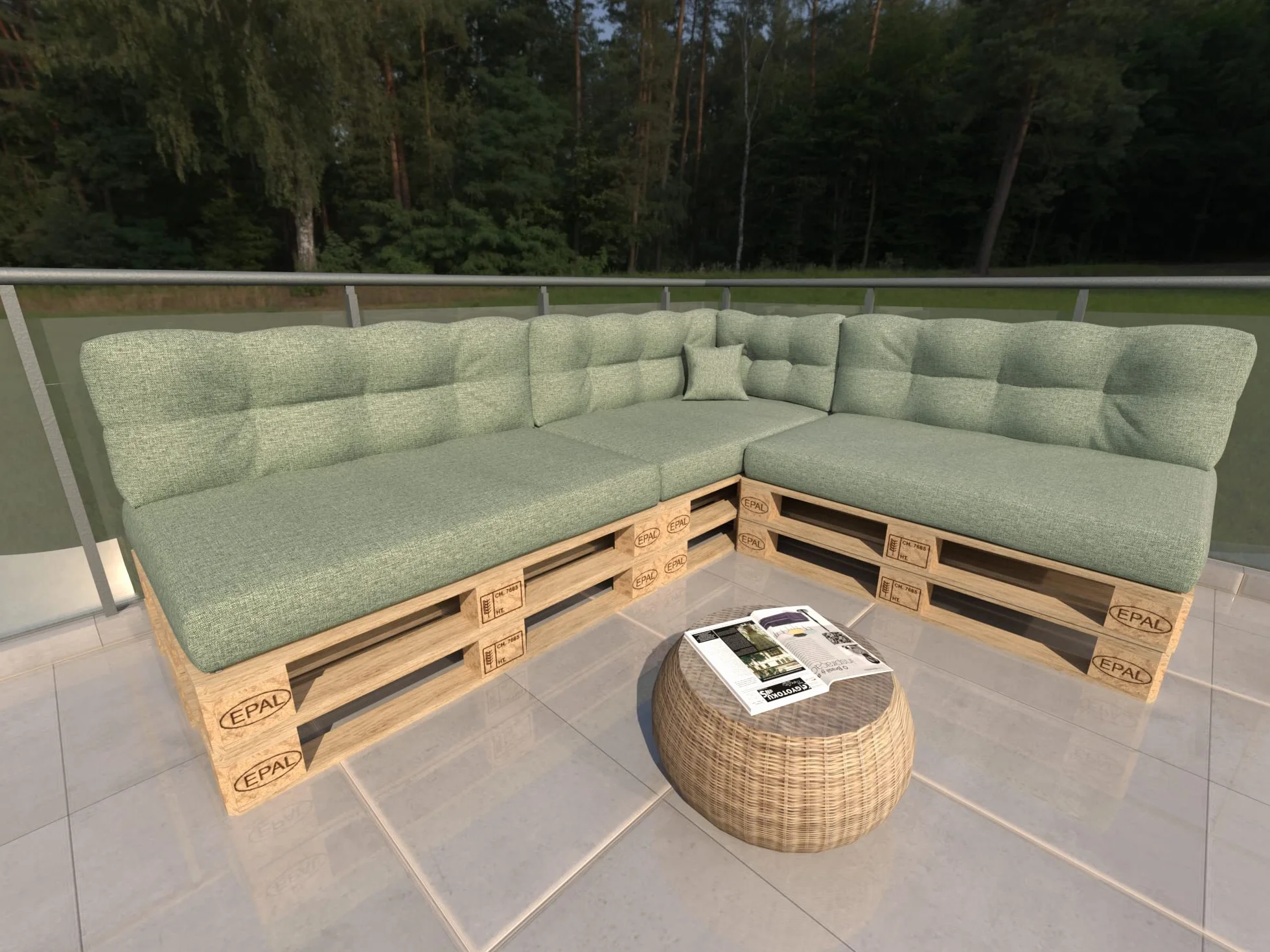 Set di Cuscini per Europallet 8 pezzi 120x80cm 120x40cm 60x40cm 40x40cm verde