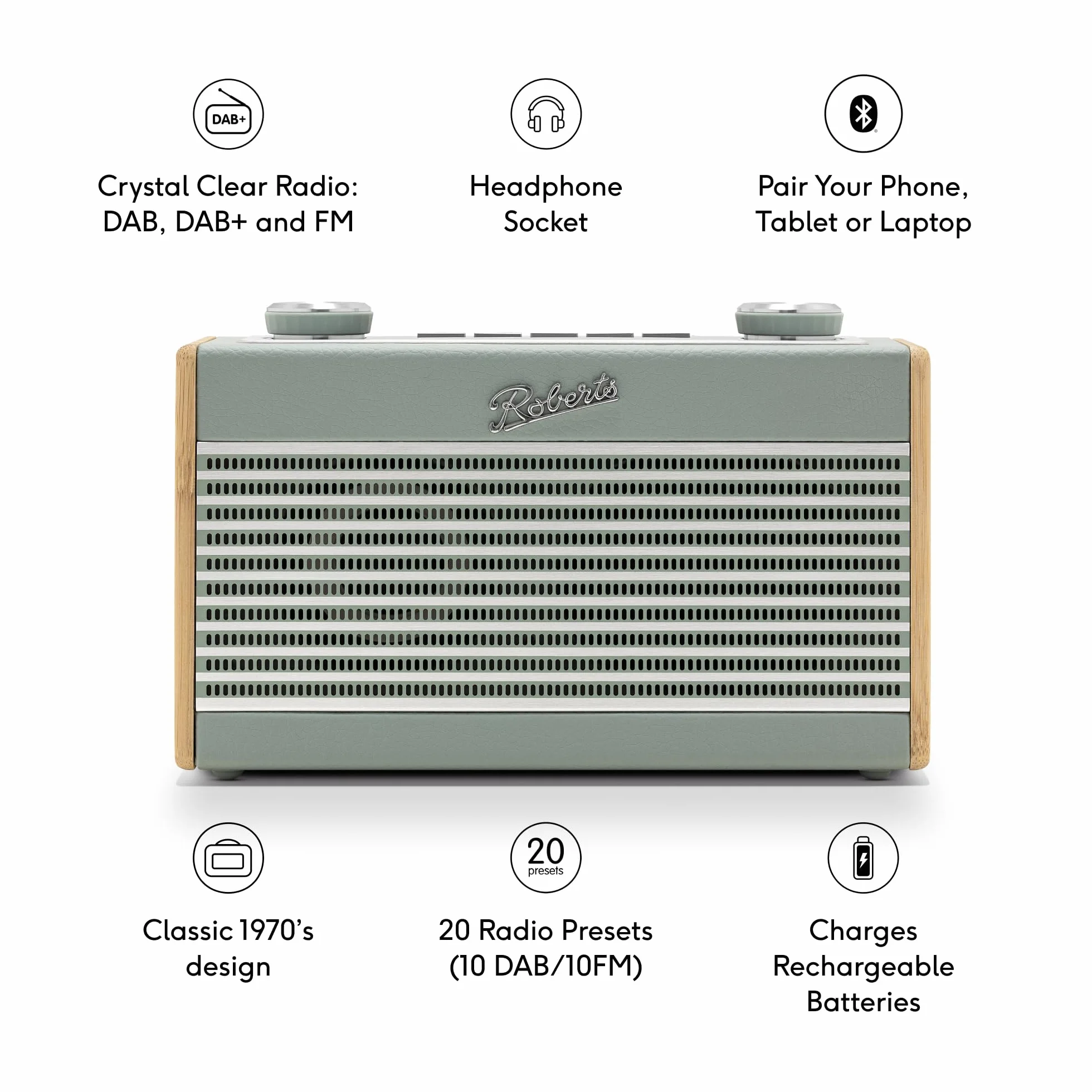Roberts RAMBLER UNO FM/DAB/DAB+ Radio Digitale Bluetooth Carta da Zucchero