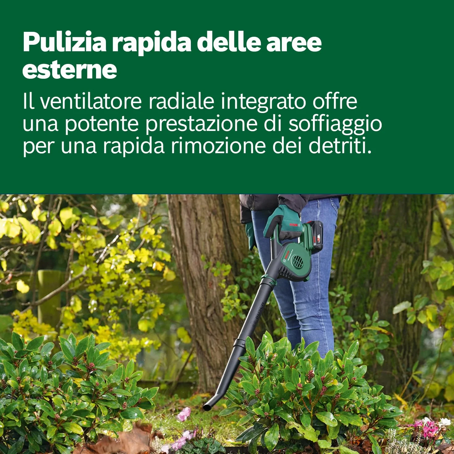 Bosch Soffiatore da giardino a batteria UniversalLeafBlower 18V-130 (per pulizie rapide e agevoli all'esterno; 18 Volt System; senza batteria)