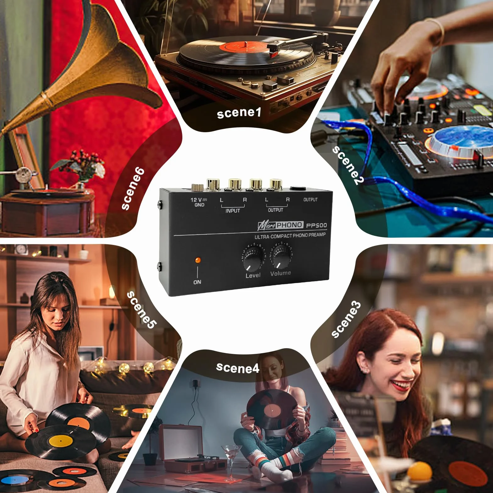 Sporgo Giradischi Phono Preamplificatore MM RCA Ingresso Uscita Stereo Amplificatore