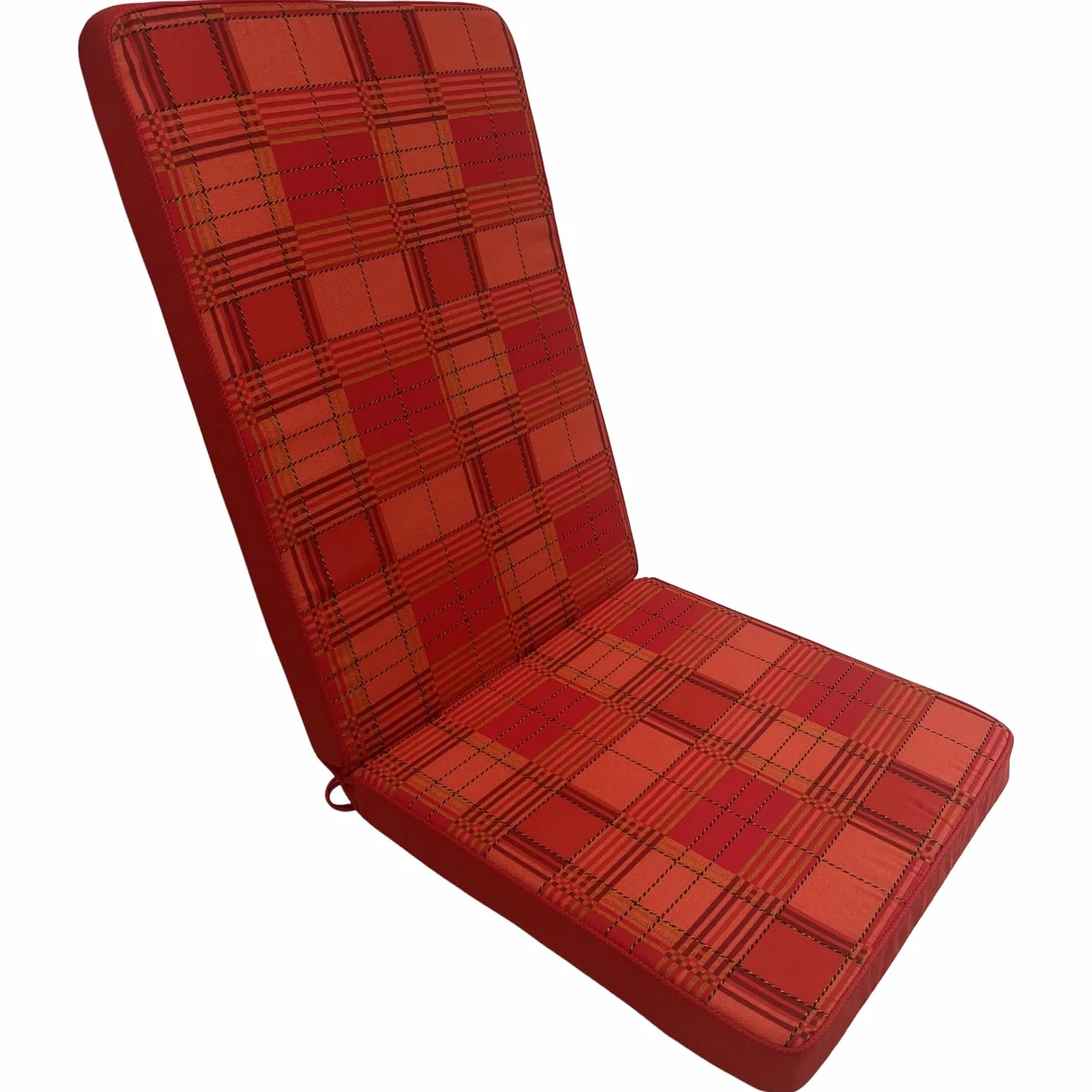 Marvin Cuscino per Poltrona Sedia Sdraio Relax RIO da Giardino Esterno Tessuto Cotone Imbottito Reclinabile Sfoderabile (Rosso Scozzese, Alto)