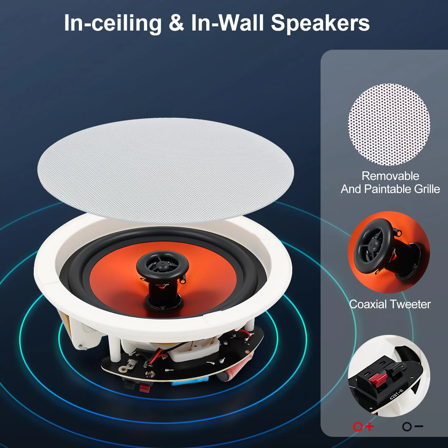 STUDIOFINIX 6,5-calowy głośnik sufitowy Bluetooth 600W - System nagłośnienia wewnętrznego do domu (4 szt.)
