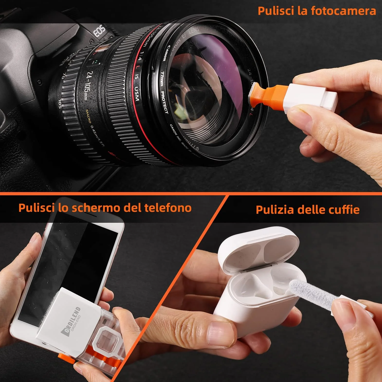 Ordilend Kit di Pulizia per iPhone Airpods Tastiera Laptop Screen Cleaner PC Computer Tablet Camera Lente Earbuds Bianco