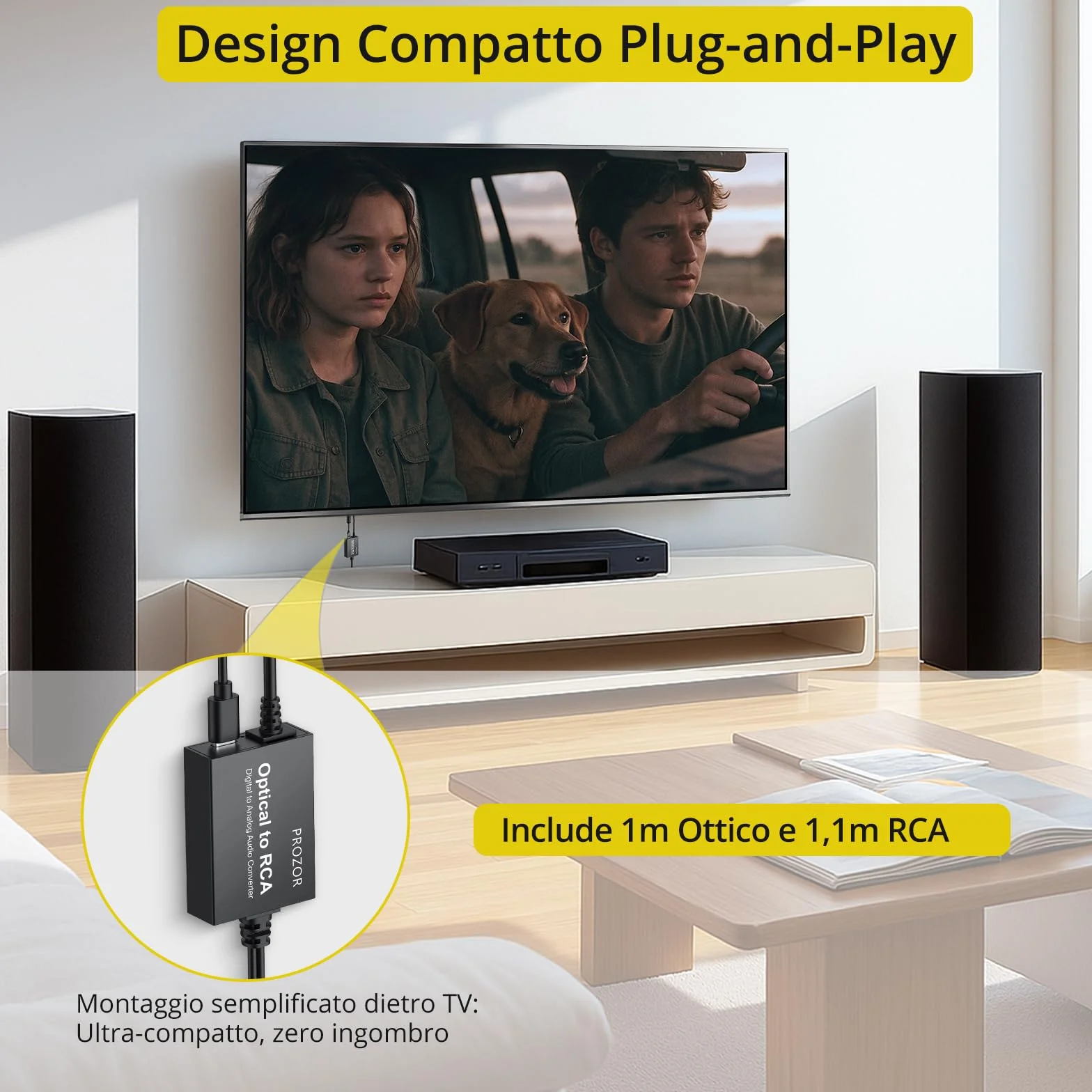 PROZOR DAC 2.1m SPDIF a RCA 192KHz/24bit Adattatore Ottico Toslink a AV Convertitore Audio Digitale a Analogico
