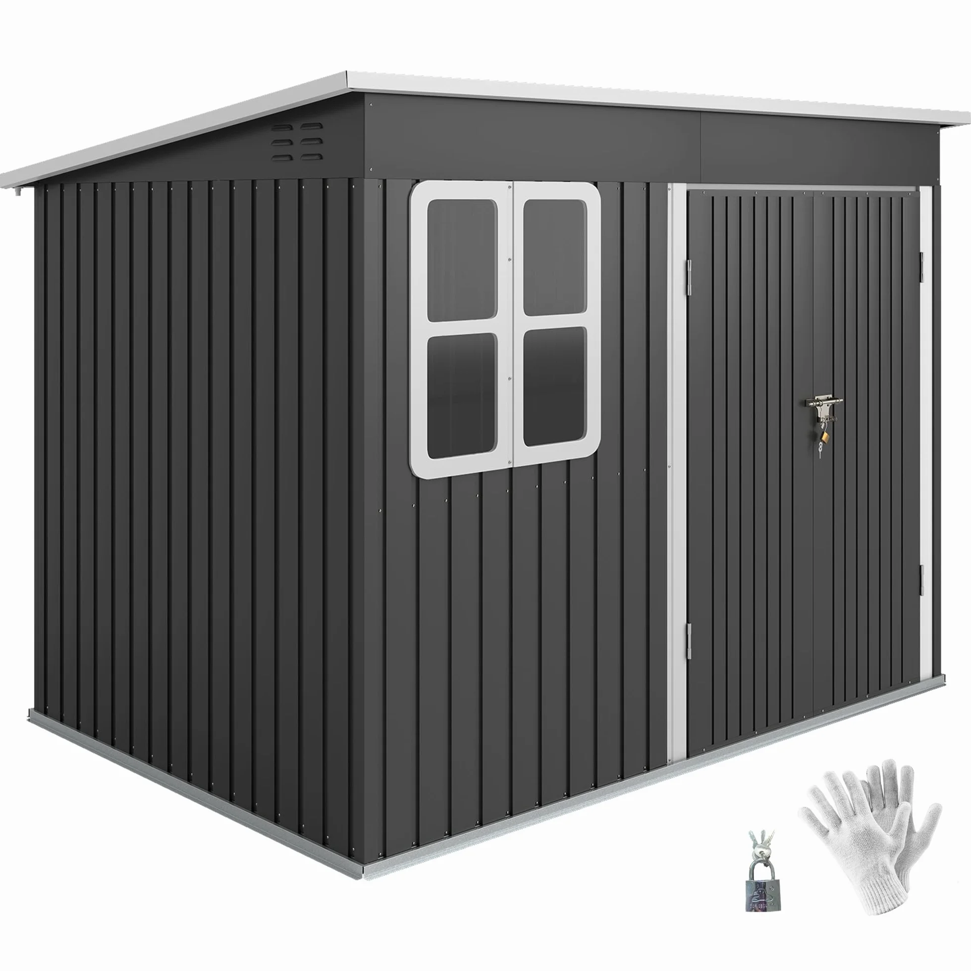 Casetta per attrezzi Outsunny 4,13 m³, casetta da giardino, 260 x 177 x 190 cm, casetta per attrezzi con finestra, porta con serratura, garage per biciclette, mobile da giardino in acciaio, per