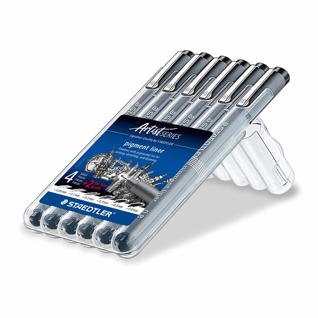 Staedtler pigment liner 5+1 Set 308 SB6P Pennarello punta fine Nero 0.05-0.8 mm 6 pz