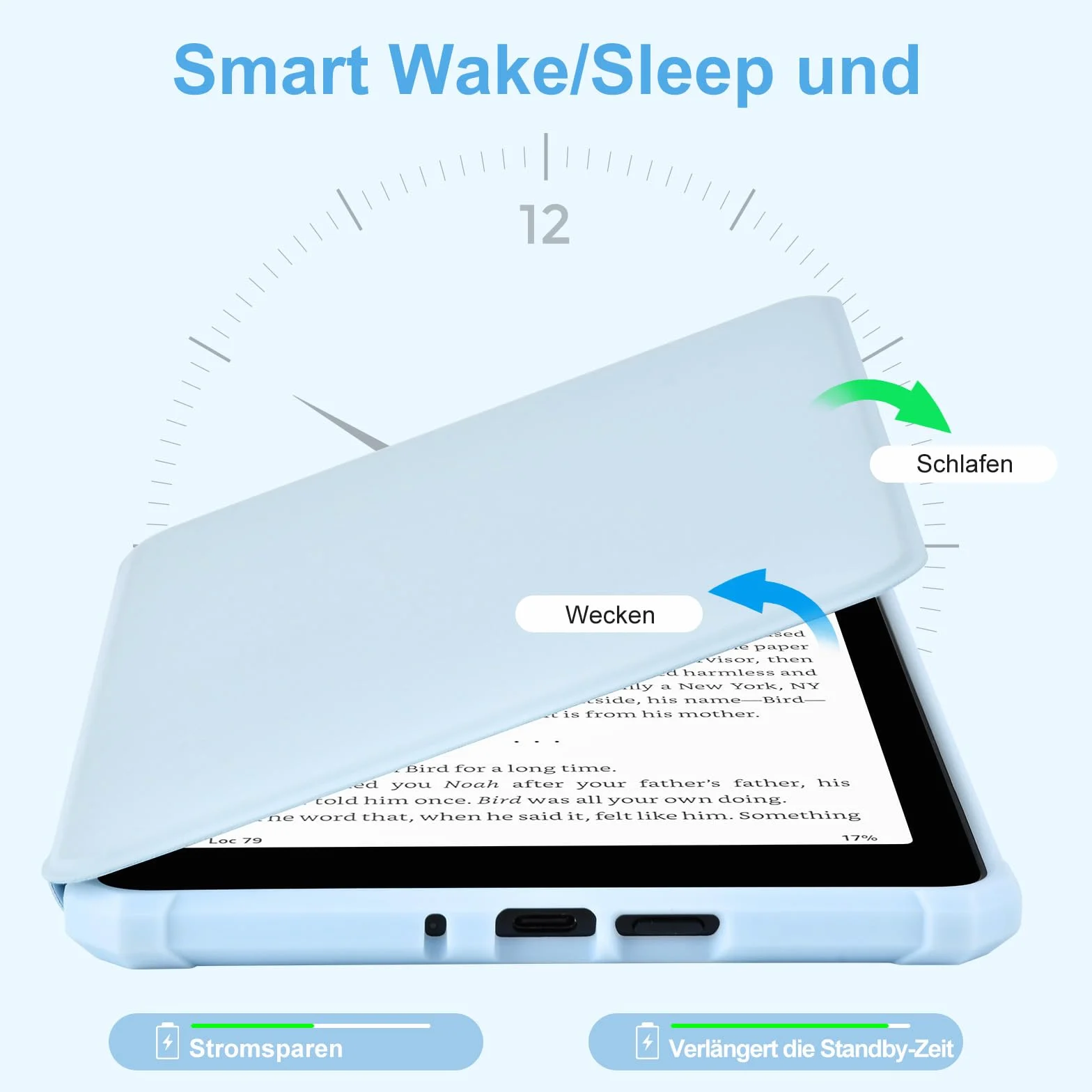Custodia in pelle PU per Kindle Paperwhite 2024 (12° generazione) con scomparto carte di credito, blu
