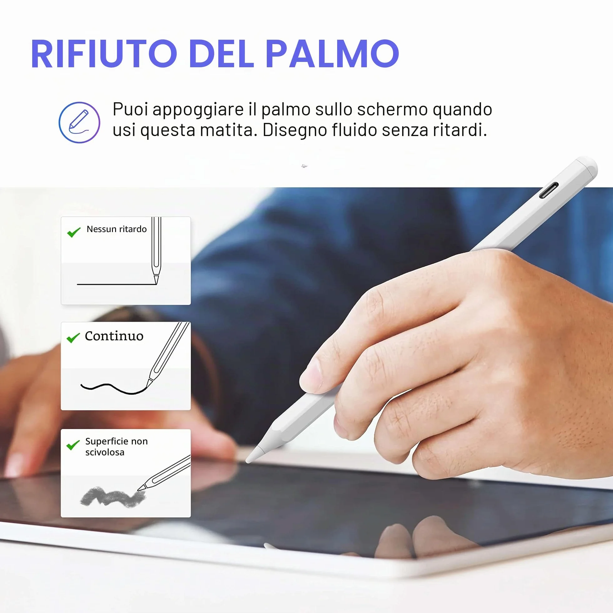 Penna Stilo per Apple iPad (2018-2024) con Sensibile all'inclinazione, Magnetica, Compatibile iPad 6/7/8/9/10/Pro/Air/Mini
