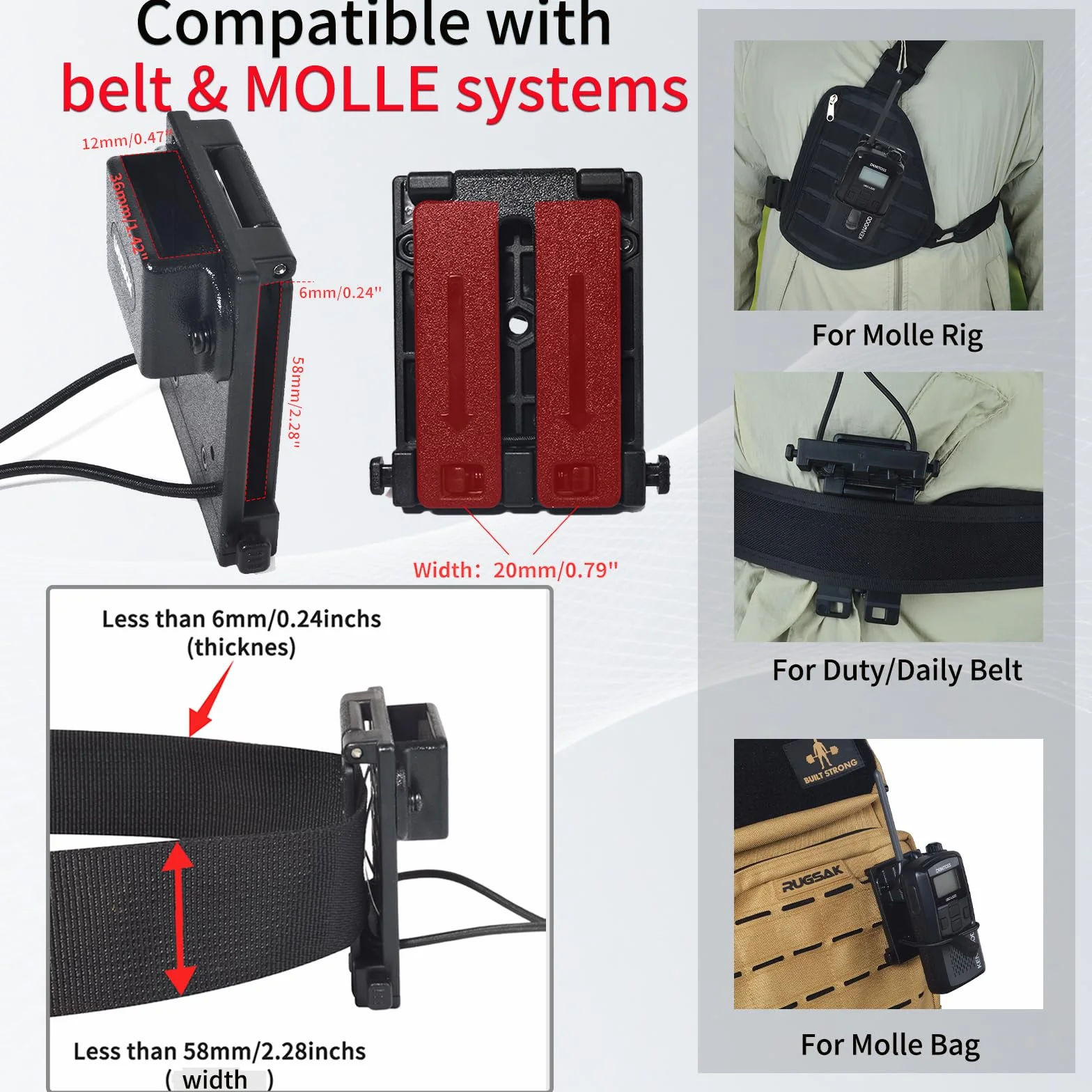 Motorola UAYESOK Supporto per radio MOLLE a sgancio rapido e clip da cintura per walkie talkie