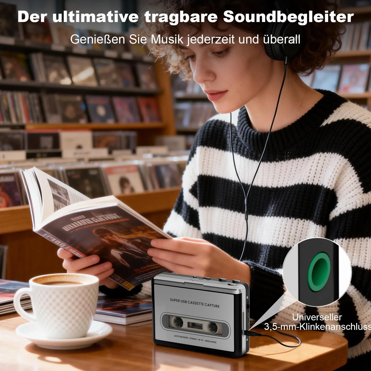 Reshow Registratore a cassette portatile MP3 USB argento