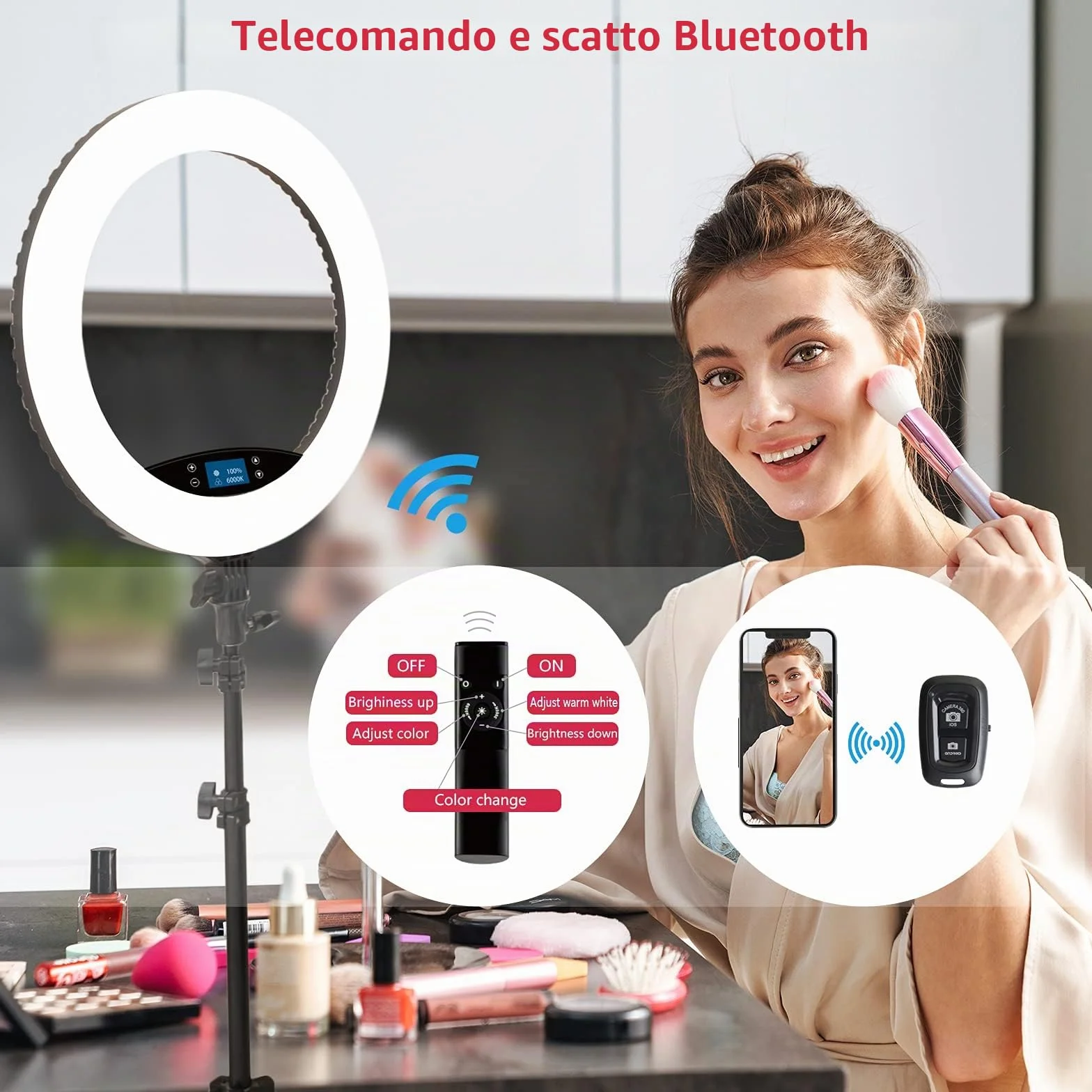EOTO LIGHT 19 pollici LED Anello Luce con Treppiede per Selfie, Makeup, Vlog, CRI>97, Telecomando