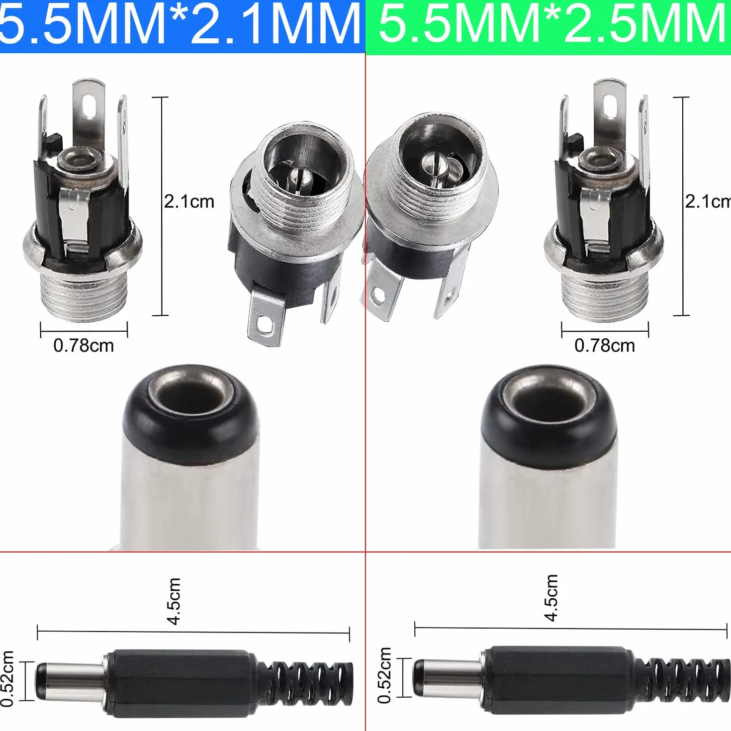 RUNCCI-YUN 12V DC Connettore Maschio Femmina 5.5mm x 2.1mm 5.5mm x 2.5mm Pannello
