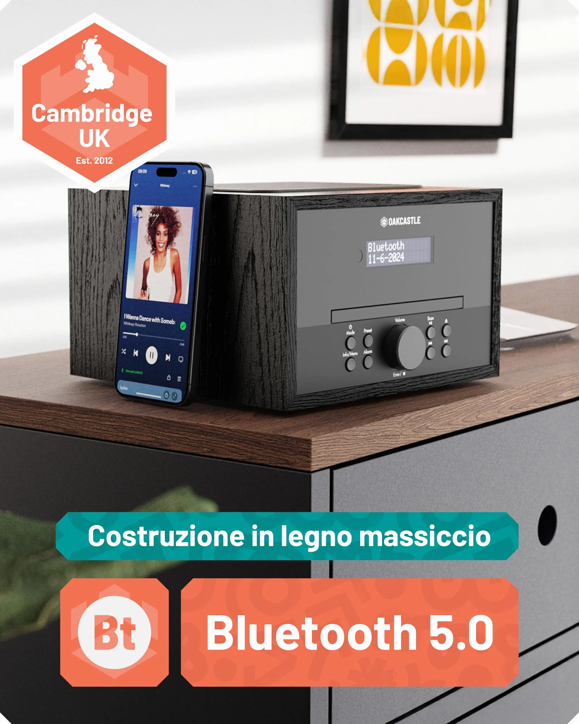 Oakcastle DAB400 Mini Impianto Stereo Hi-Fi 40W Radio DAB/DAB+ Bluetooth 5.0 Lettore CD