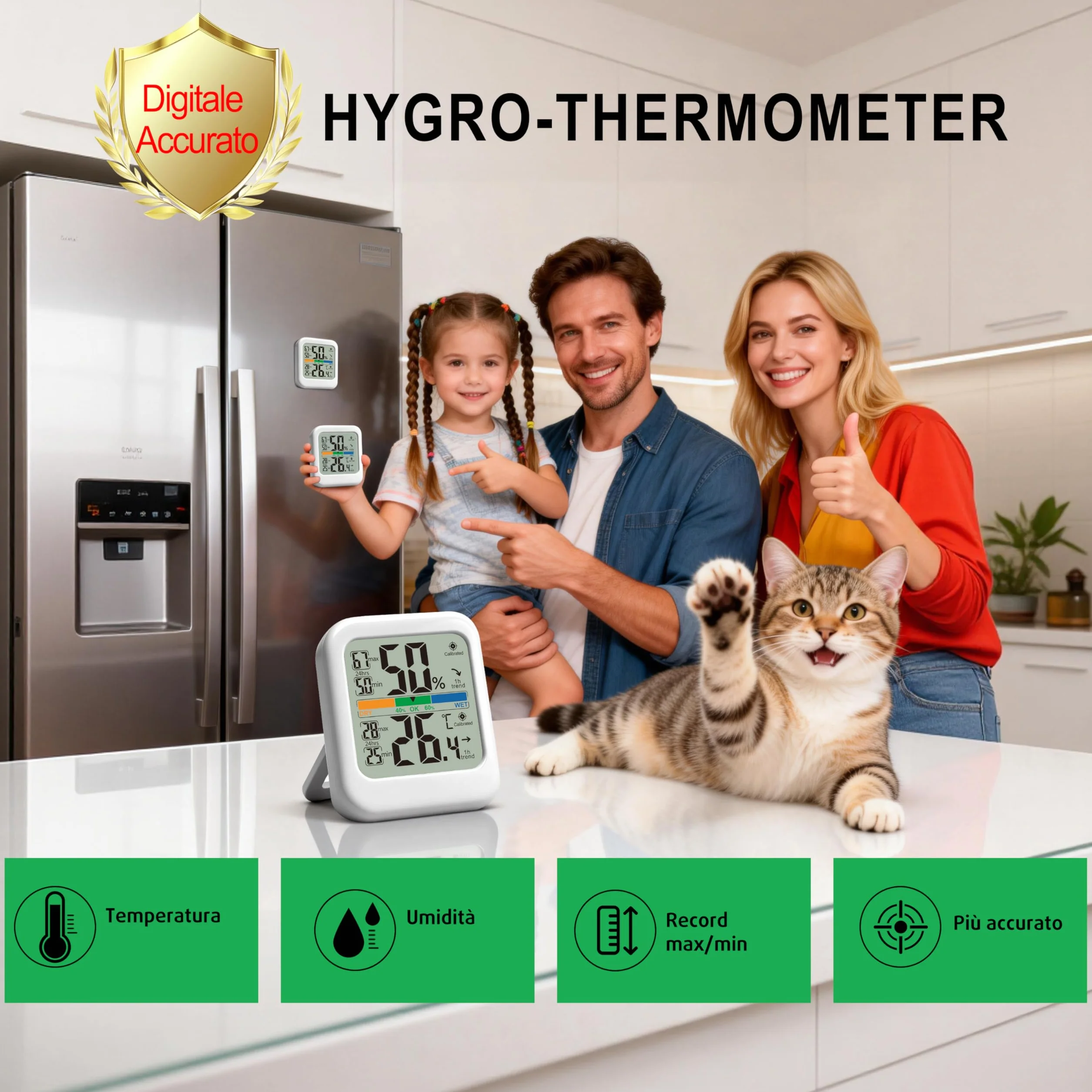 G.CATACC Termometro Igrometro Digitale per Ambiente Interno Misuratore di Umidità Temperatura Casa