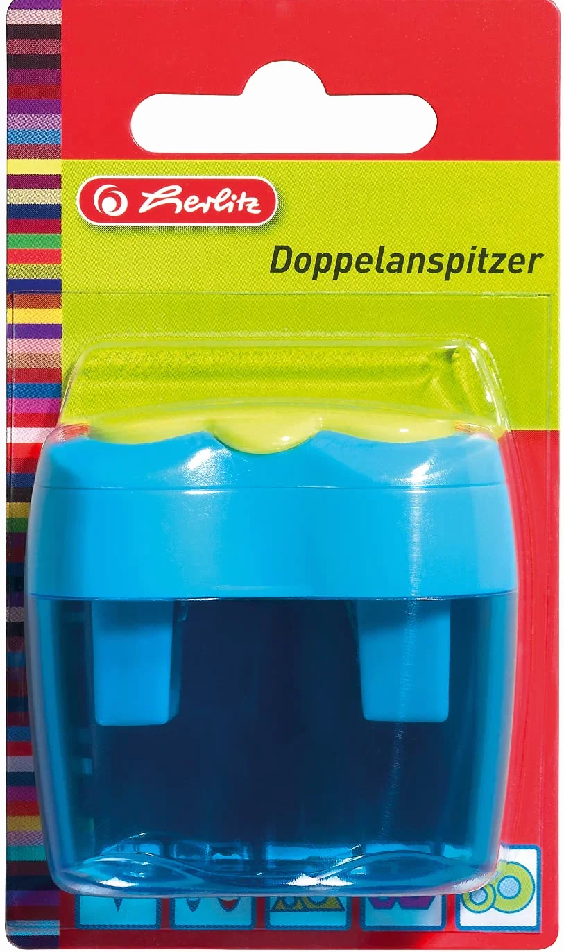 Herlitz Serie Fancy 1 Temperamatite Ergonomico con Contenitore Temperino Doppio per Matite Pastelli Jumbo e Triangolari