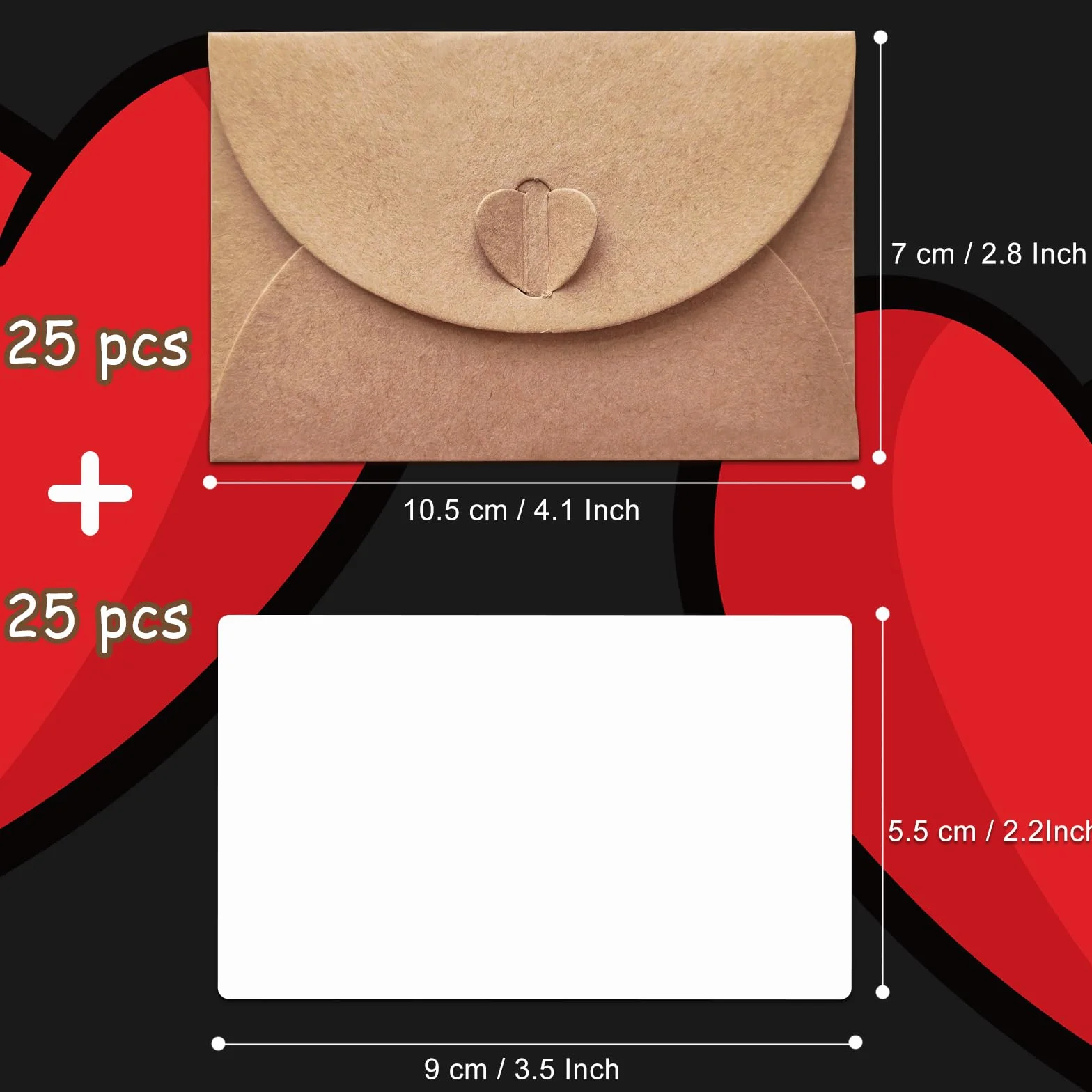 Buste di Carta Kraft Retro con Chiusura a Cuore 25 Pezzi per Biglietti di Auguri e Inviti