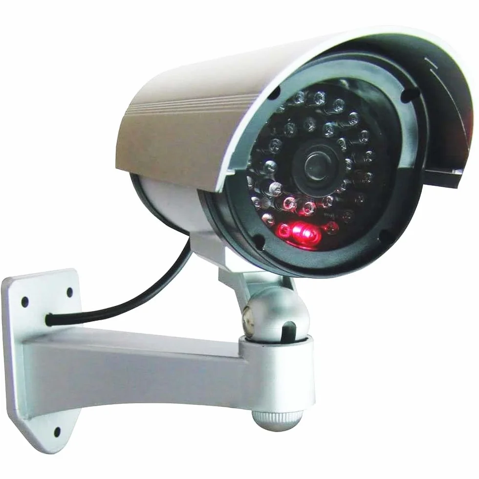 Telecamere di Sorveglianza Fittizie con LED Rosso Lampeggiante per Esterno 2 Pezzi