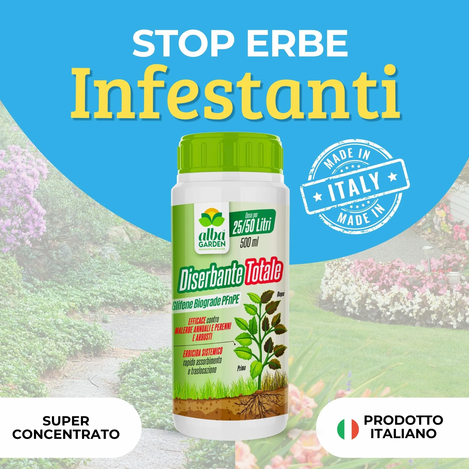 Albagarden Diserbante Totale Glifosate 2 x 500 ml Erbicida Sistemico