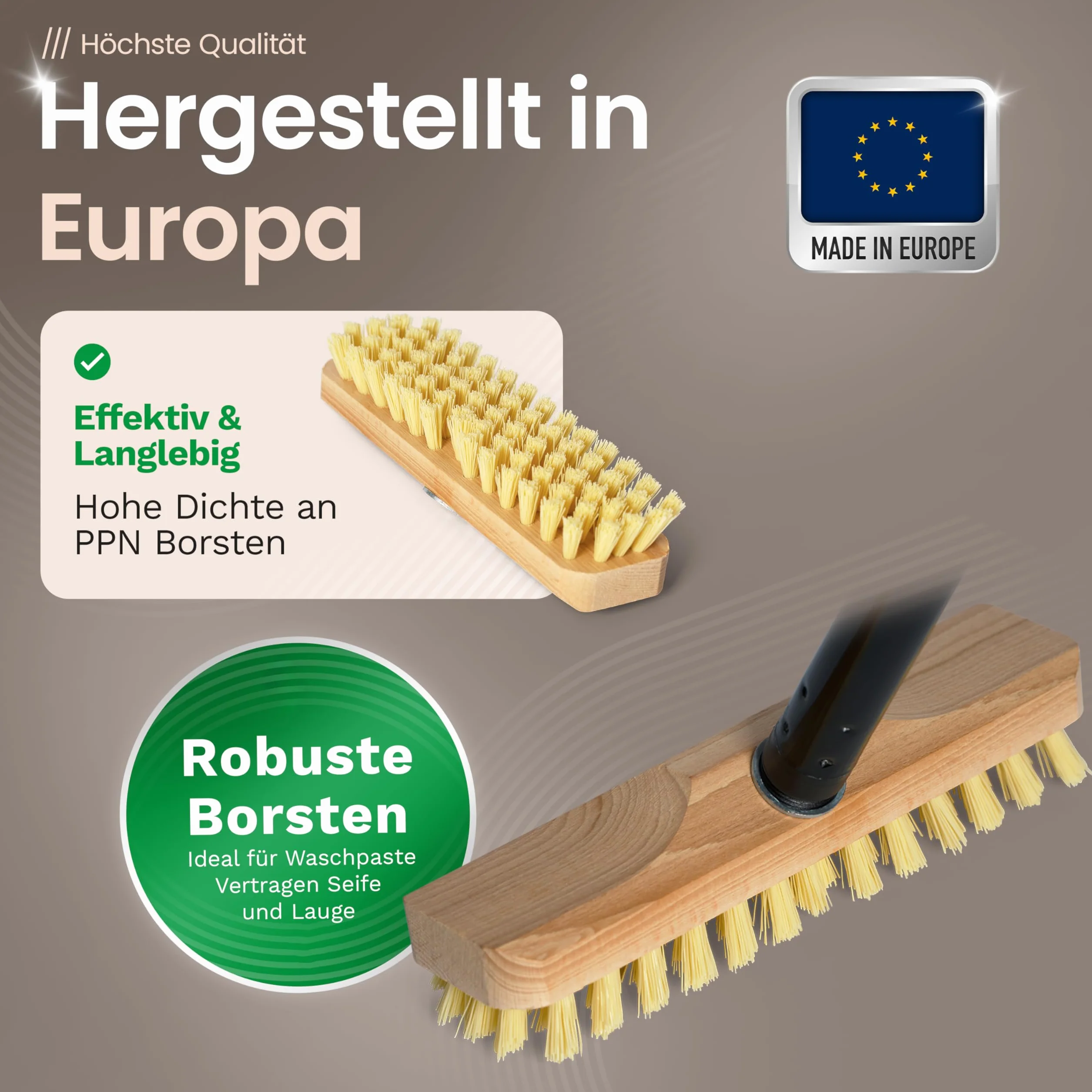 Novaliv Scrubber in legno con setole con filettatura e manico a vite, 4 pezzi, spazzola per pavimenti PPN, ideale per la pulizia di balcone, terrazza, giardino, interni ed esterni