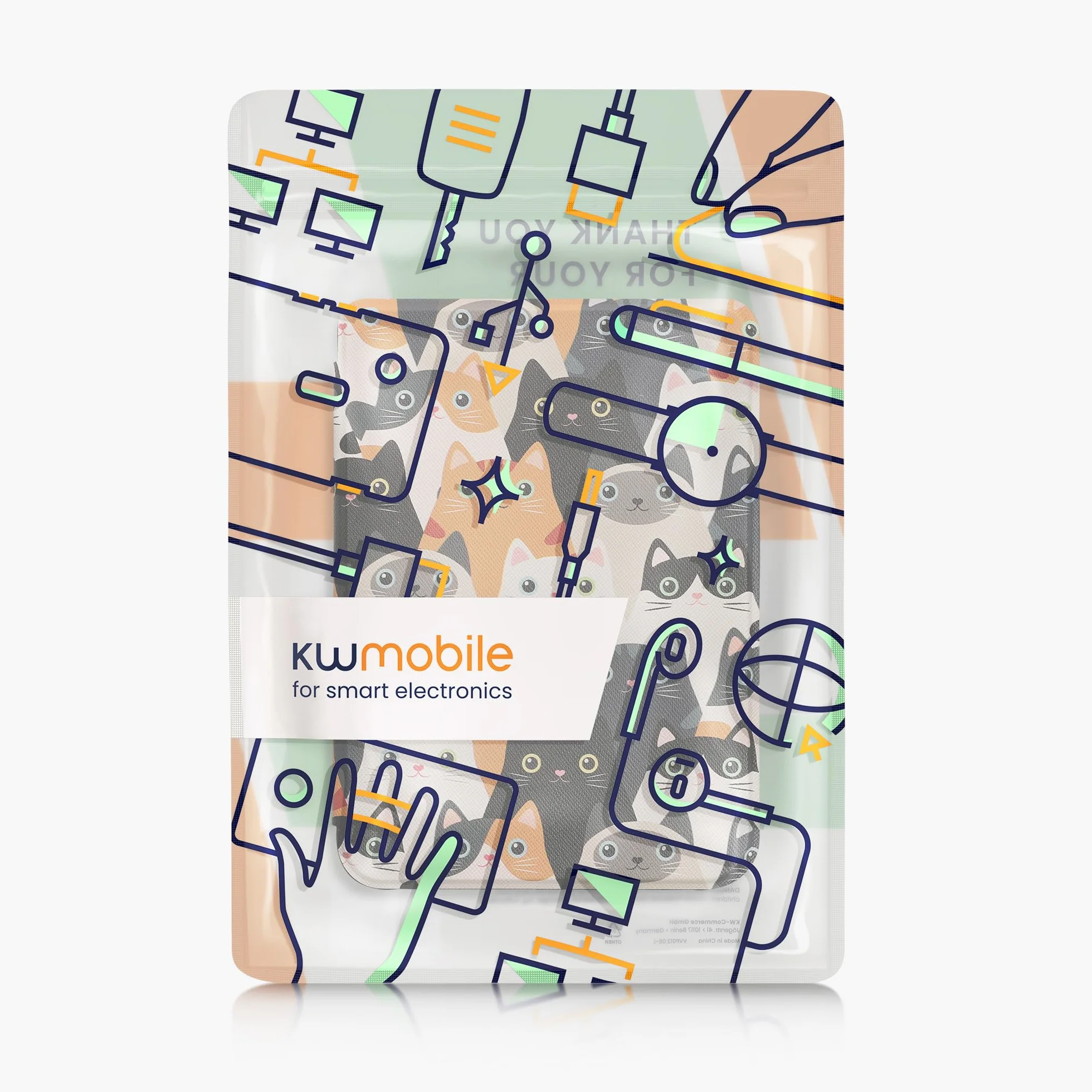 kwmobile Custodia eReader Kobo Clara BW/Colour Cover Flip Case arancione/nero/bianco Gatti
