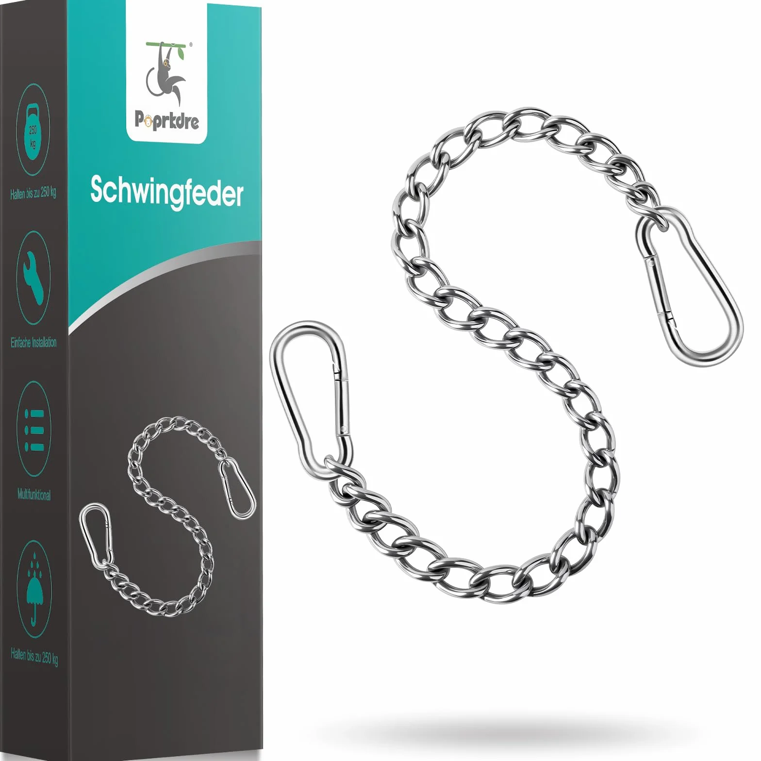 Catena per Sedia sospesa, Catena di prolunga per Sedia sospesa, prolunga per Sacco da Box da 66cm con Due moschettoni, carico Fino a 250 kg