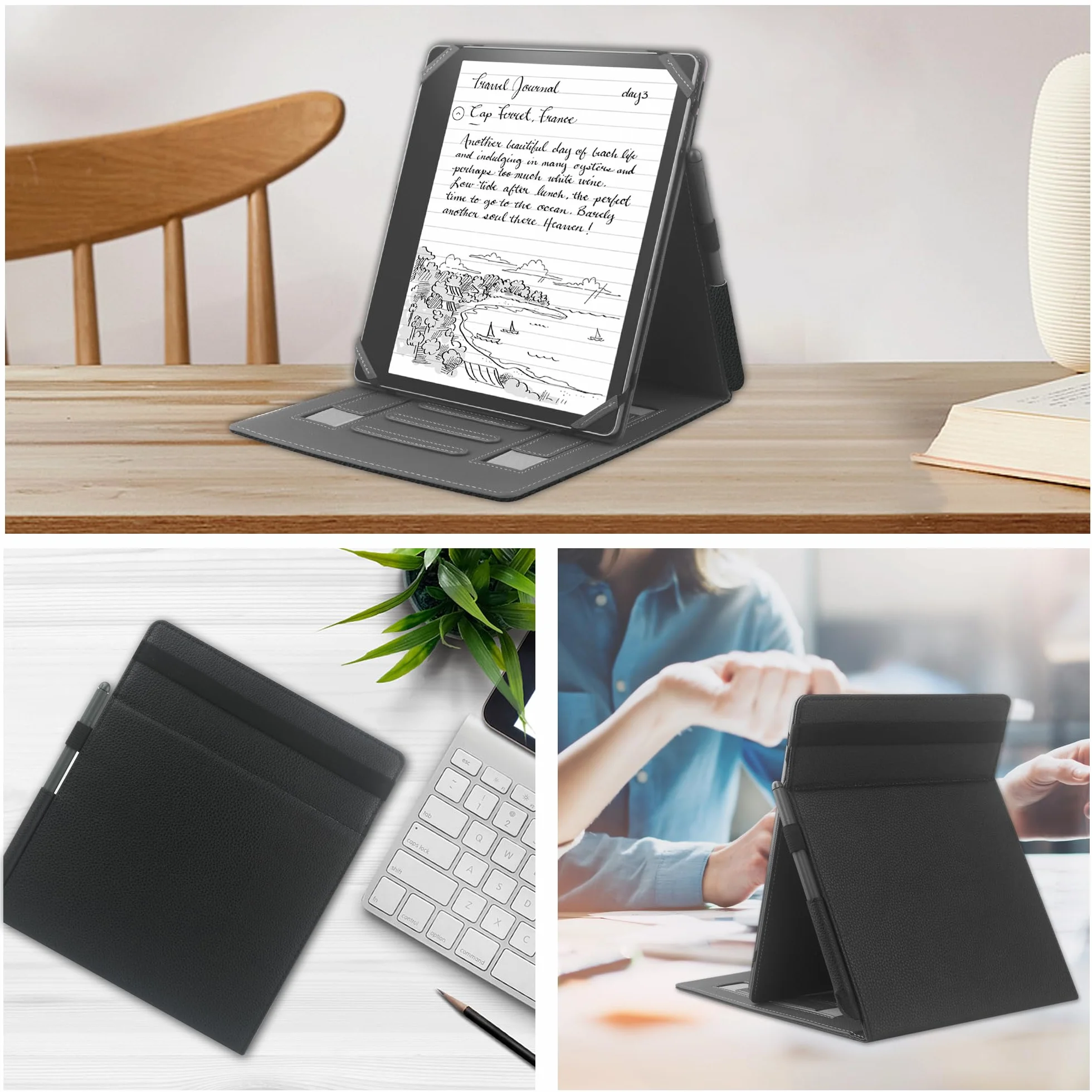 Custodia universale per eReader 10.2 pollici con supporto cinturino e penna Compatibile con Scribe 2024/2022 Note Air 2 Plus Note Air-BK