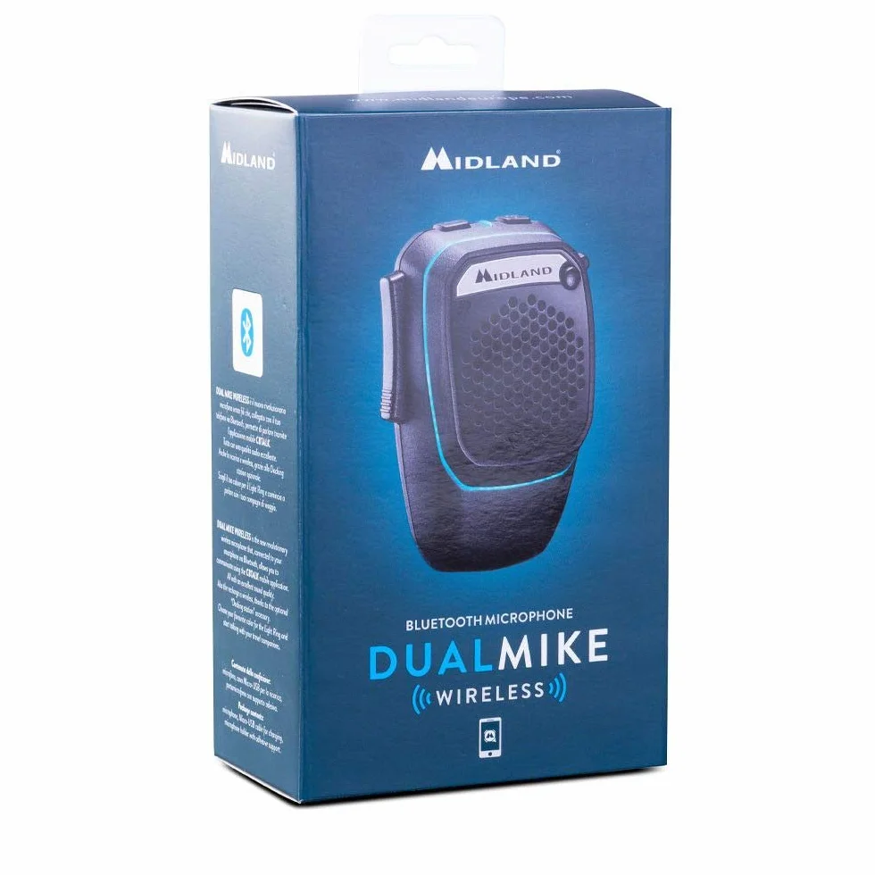 Midland Microfono Wireless Bluetooth Dual Mike CB Talk Vivavoce Camion Auto Camper Analogica Digitale Altoparlante Super Bass 3W DSP Supporto Light Ring
