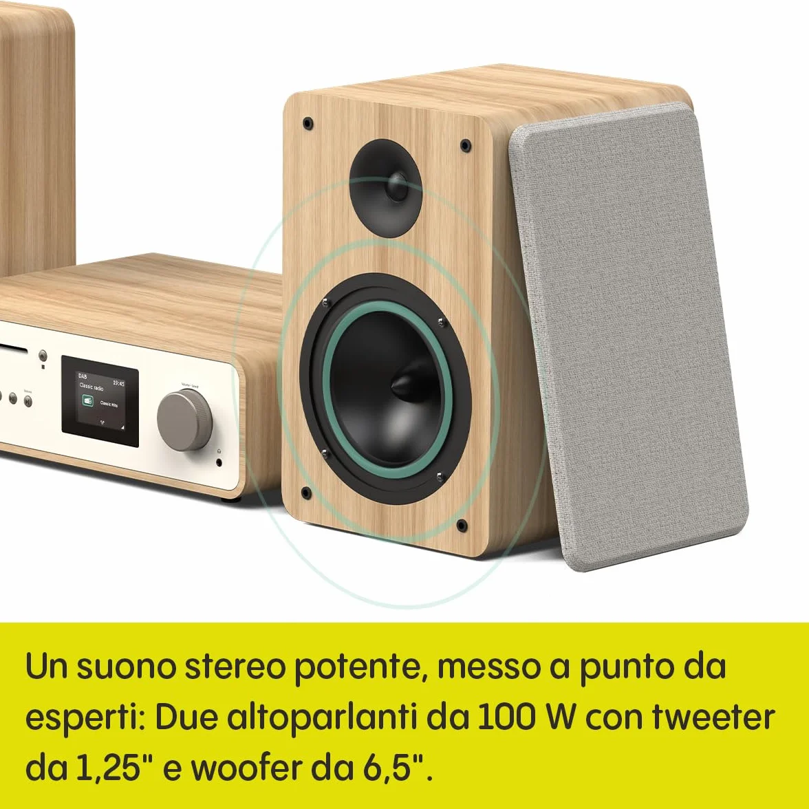 Pure Classic Stereo HiFi Music System 100 W Radio Internet DAB+/FM Bluetooth CD USB Spotify Cotton White/Oak