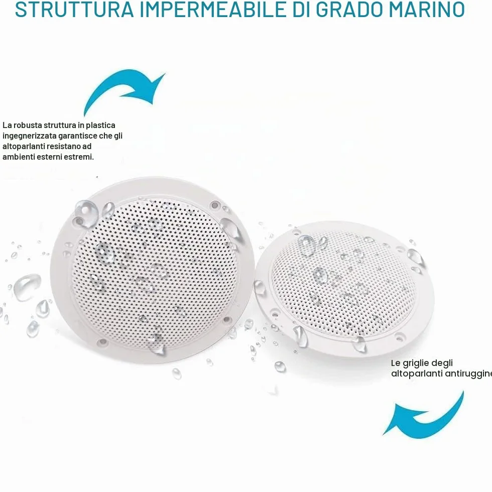 Herdio Altoparlanti a Soffitto 2 Vie 10,2 cm Bianco Griglia Verniciabile Resistente Umidità Bagno Cucina