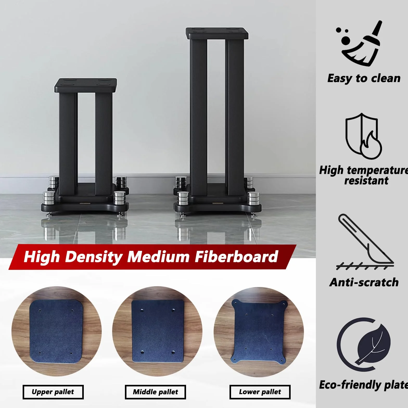 Supporto per altoparlanti in MDF e metallo, 80 cm, 40 kg, nero