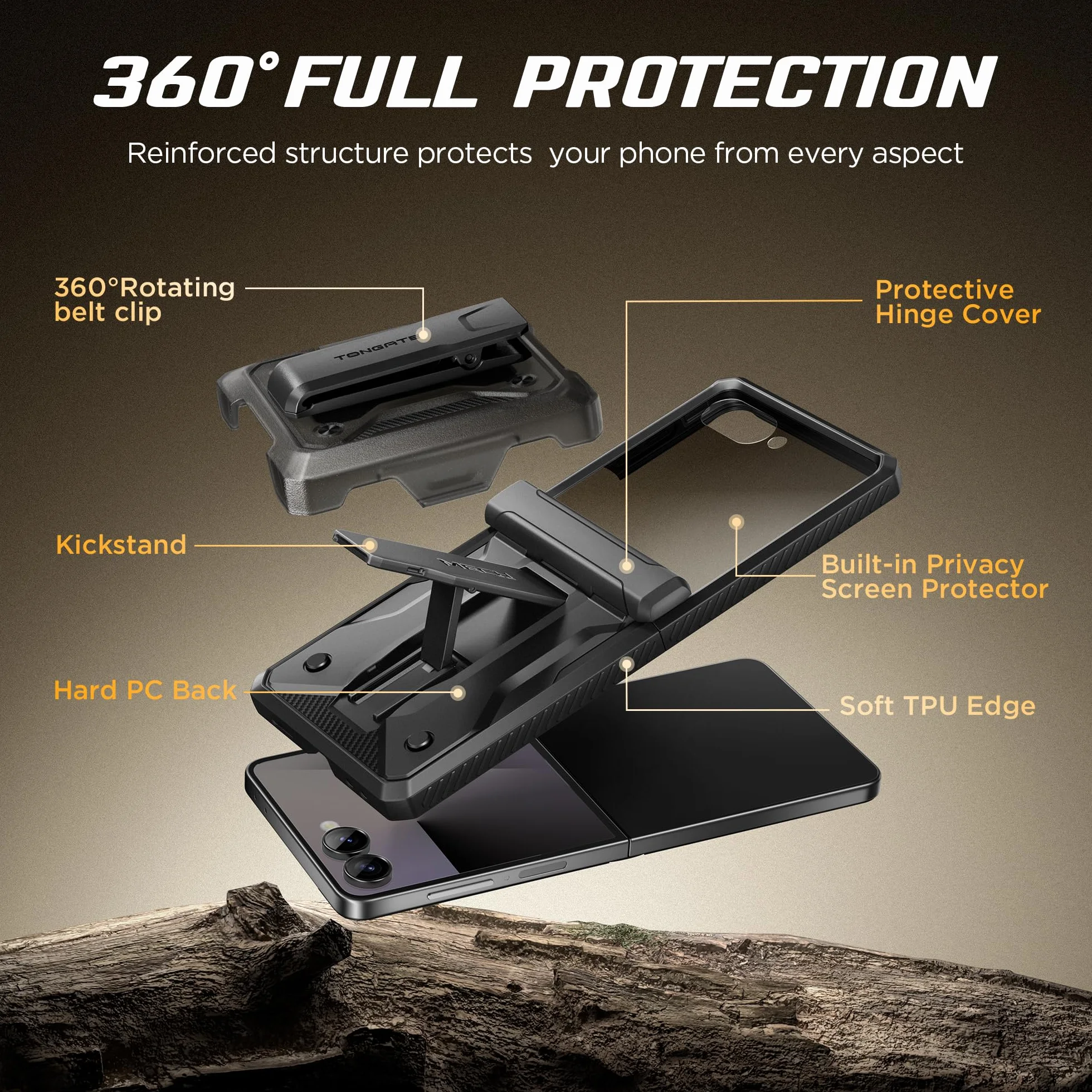 Tongate Custodia Flip Seven per schermo con protezione, nero