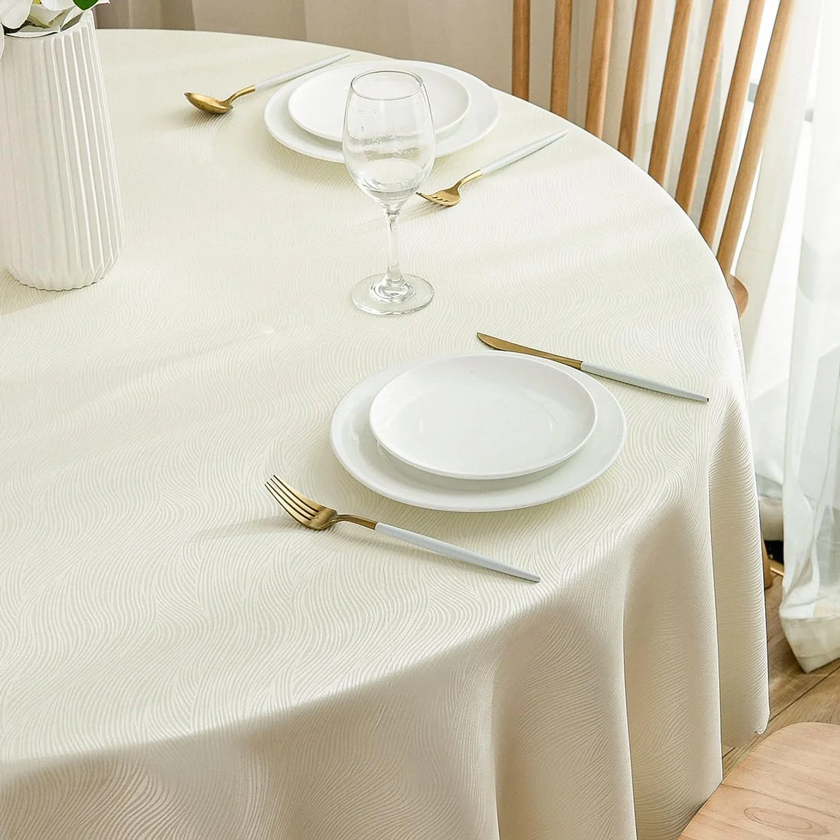 Tovaglia Rotonda Jacquard 160 cm Idrorepellente Beige