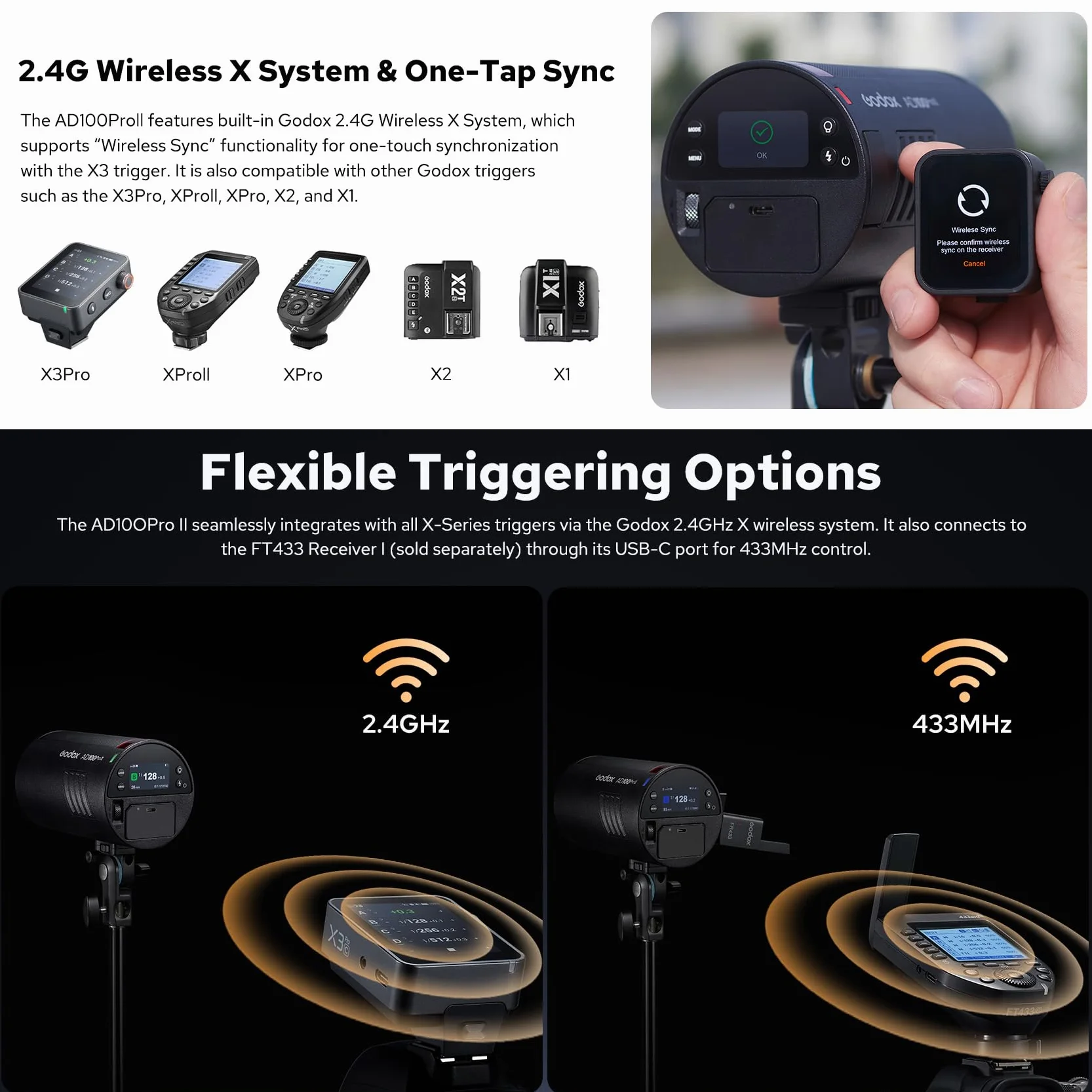 GODOX AD100ProII Pocket Flash Speedlite 100Ws TTL HSS 1/8000s 2,4GHz Strobe Light 0,01s-1,5s Riciclo LED 2W Batteria 7,2V 2850mAh