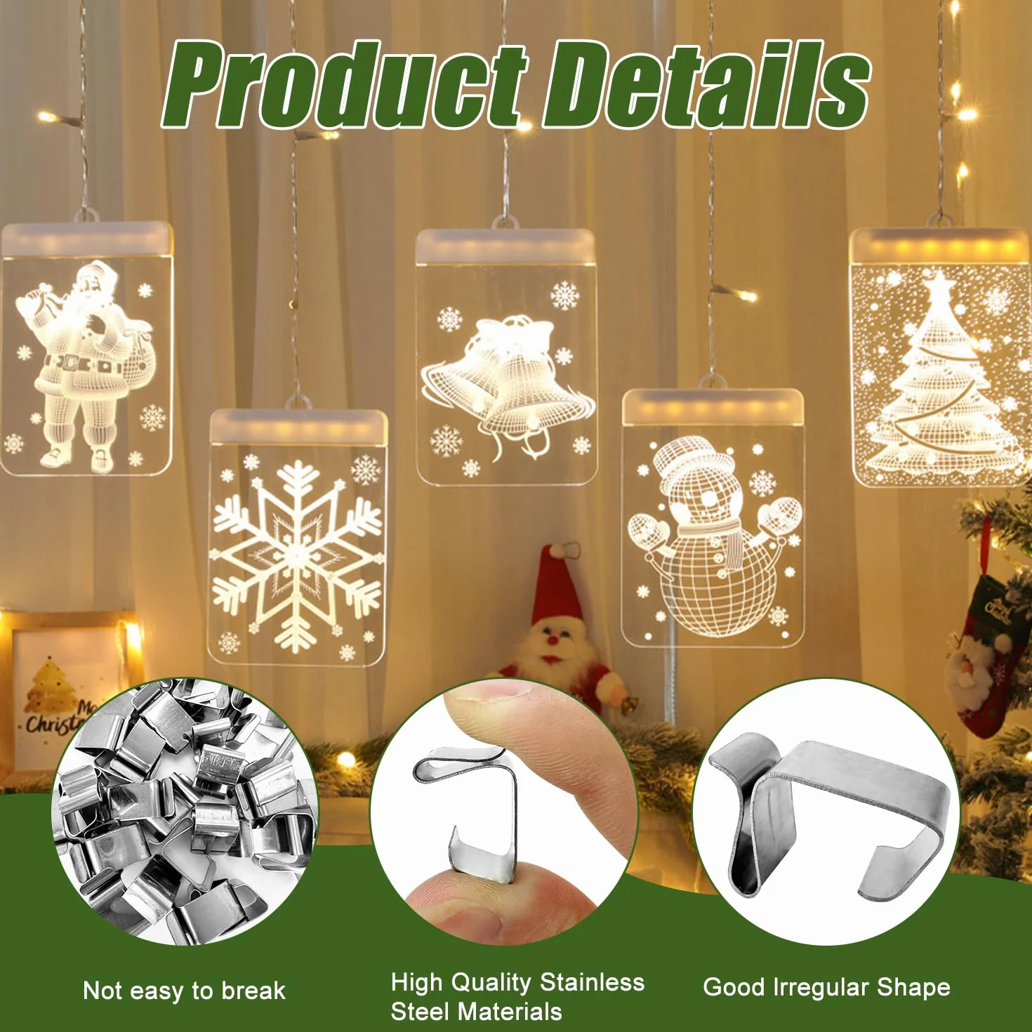 Ganci per Grondaia 60 Pezzi per Luci Halloween Esterno Catena Luminosa Giardino Decorazione Natalizia