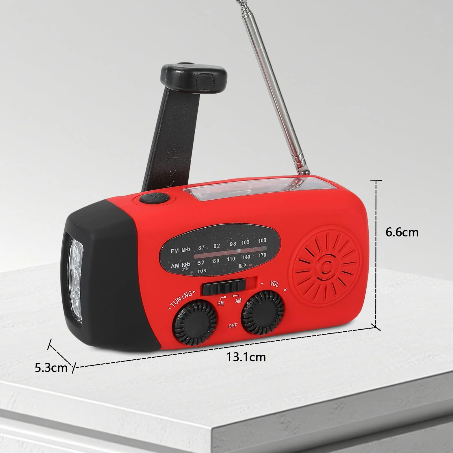 Radio di Sopravvivenza Solare con Dinamo, Portatile Emergenza con LED 3 Modalità, Allarme SOS, Caricatore USB 5V, Impermeabile