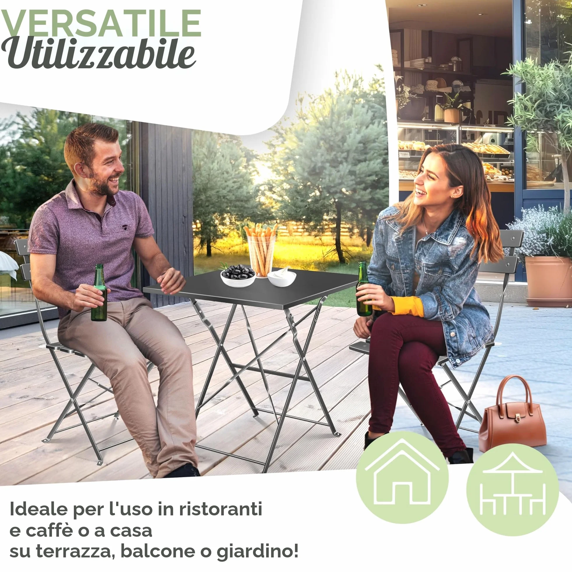 KESSER® Set da bistrò, 3 pezzi, con tavolo da bistrot e 2 sedie pieghevoli, mobili da giardino esterni, resistente ai raggi UV e alle intemperie, set da balcone