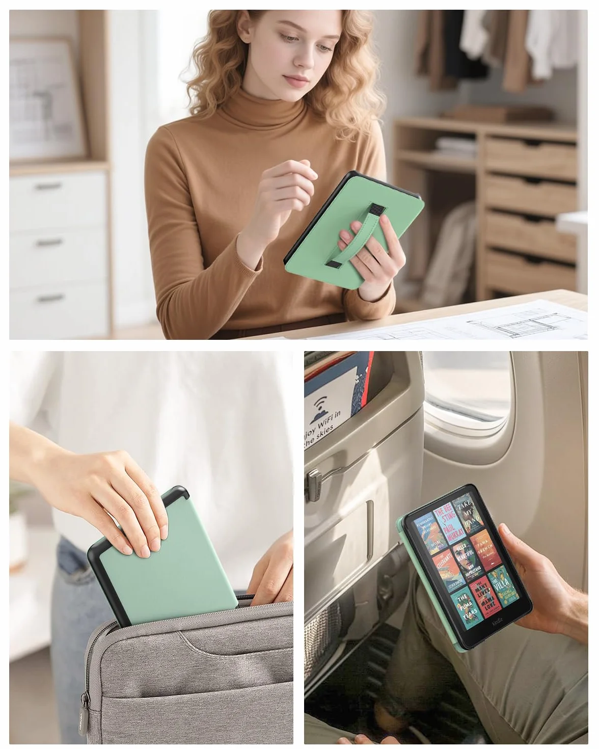 MoKo Custodia Compatibile con 7" Kindle Paperwhite 12th Gen 2024 e Kindle Colorsoft Signature Edition 2024, Custodia Leggera con Cinghia Auto Wake/Sleep, Verde Agave