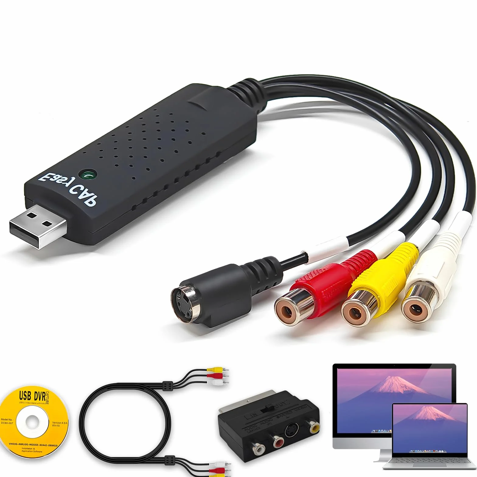 Convertitore da VHS a Digitale USB per Acquisizione Video Audio Compatibile Windows 11/10/8 macOS Digitalizza VCR DVD Hi8 MP4 AVI