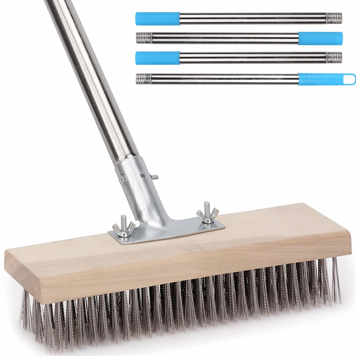 Sgizoku Spazzole da giardino da 180 cm con manico lungo, scopa in filo di acciaio inossidabile, spazzola con setole metalliche rigide, asta staccabile a 4 sezioni, spazzola per pavimenti esterni per