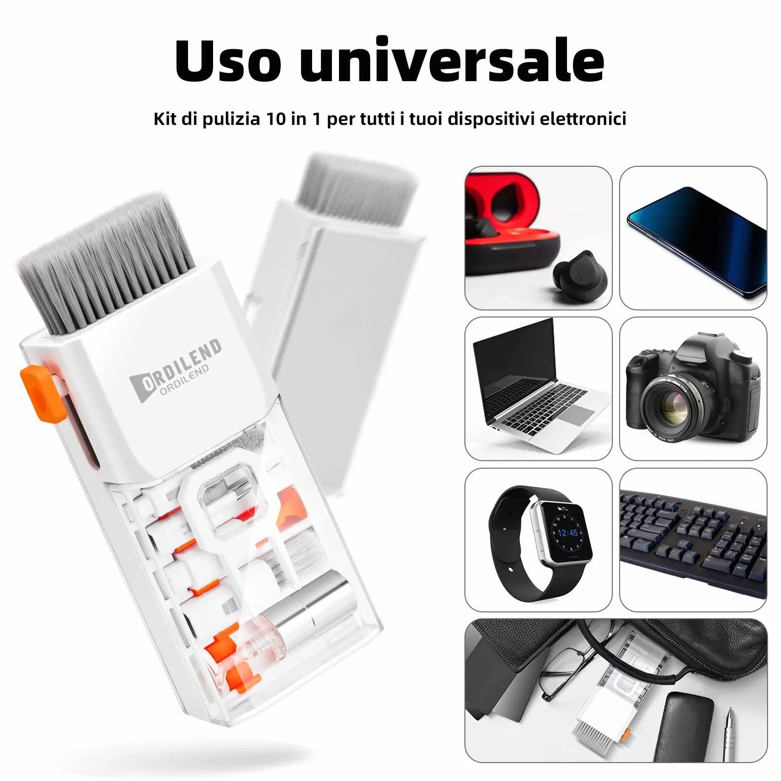 Ordilend Kit di Pulizia per iPhone Airpods Tastiera Laptop Screen Cleaner PC Computer Tablet Camera Lente Earbuds Bianco