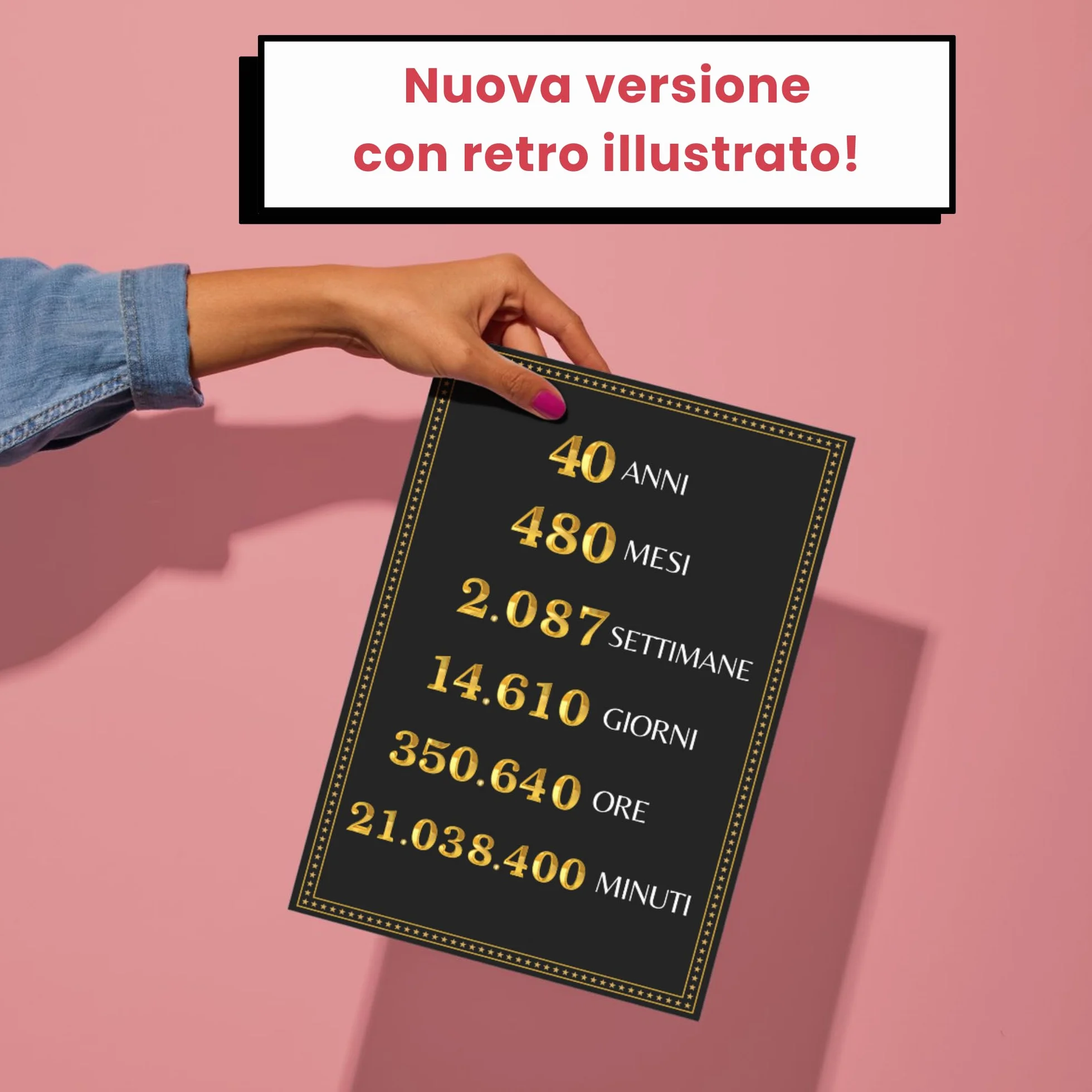 Biglietto auguri 40 anni uomo donna Stile Oscar compleanno 40/50/60 anni