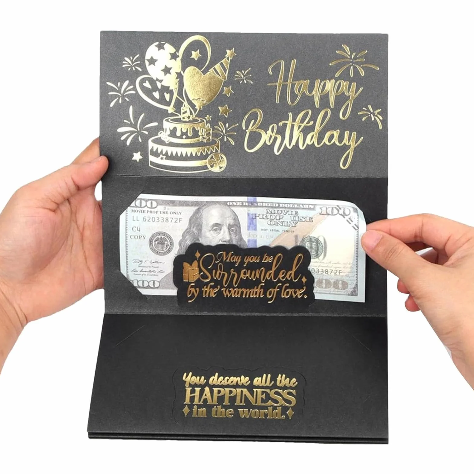 Biglietto Auguri Compleanno con Busta Nero Oro per Regali in Contanti Uomo Donna