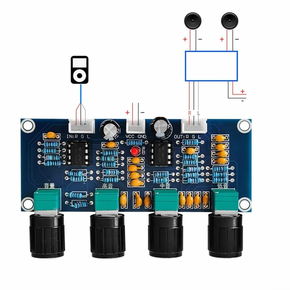 Scheda preamplificatore controllo tono NE5532 IC DC 12-24 V modulo audio bassi alti volume