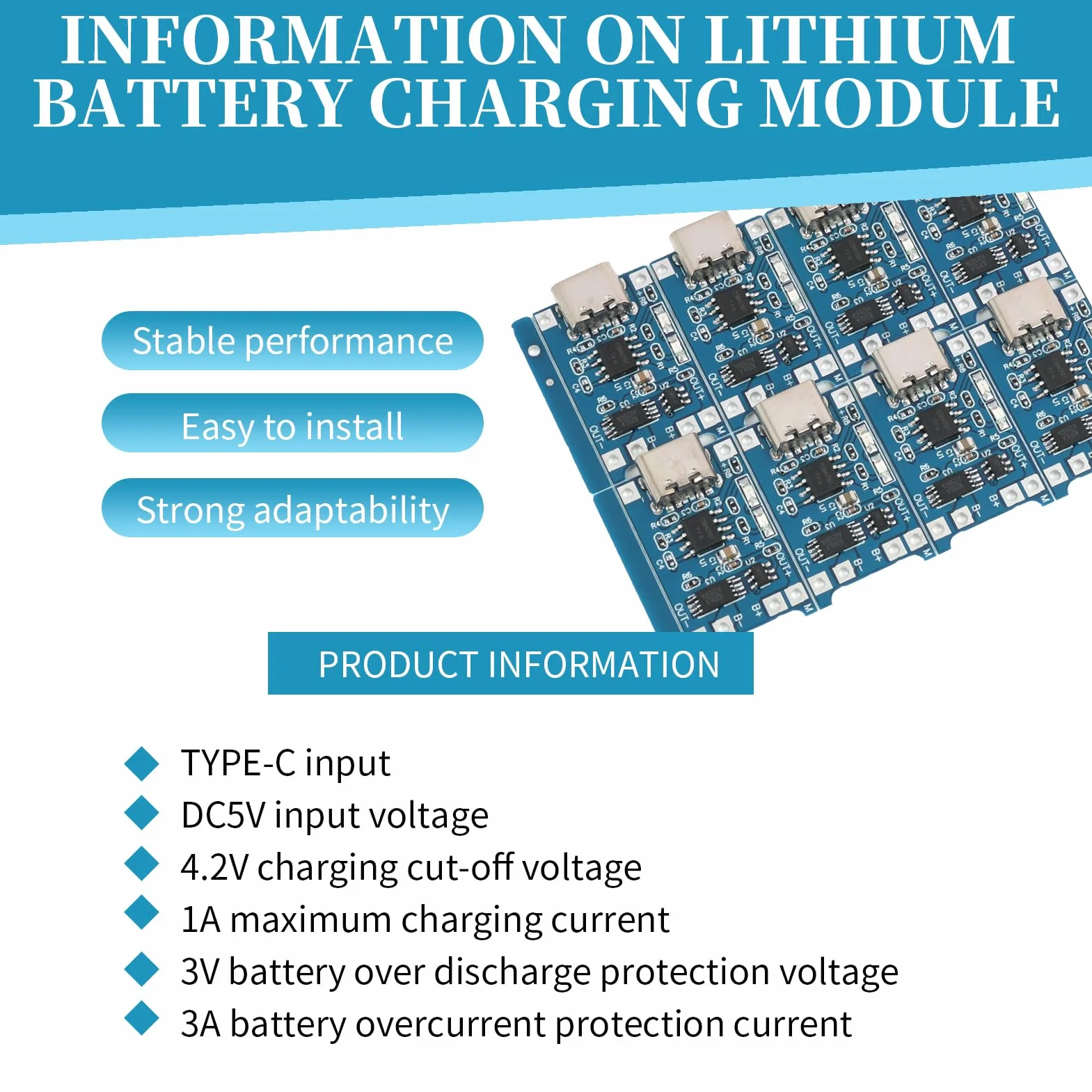 USB Type-C 5V Modulo di Ricarica Protezione Doppia, 6 Supporti per Batteria 3.7V Collegamenti a Filo, 10 Pezzi Pannello di Ricarica
