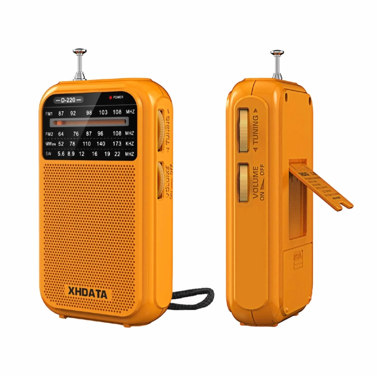 XHDATA D220 Radio Portatile AM FM SW a Pile, Onde Corte, Piccola Ricezione Eccellente (Arancione)