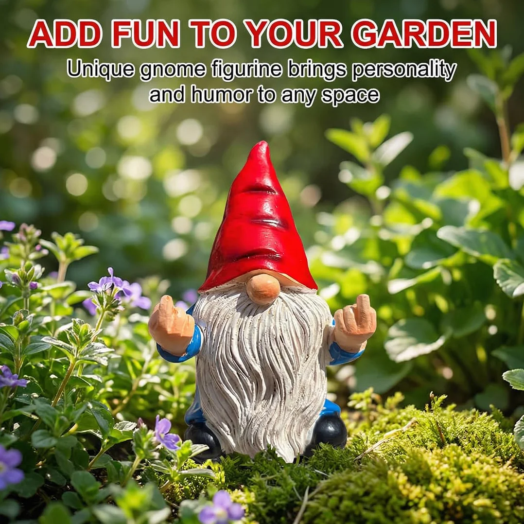 Nano da Giardino Divertente per Esterni, Regali Originali, Nano da Giardino con Dito Medio, Nani da Giardino